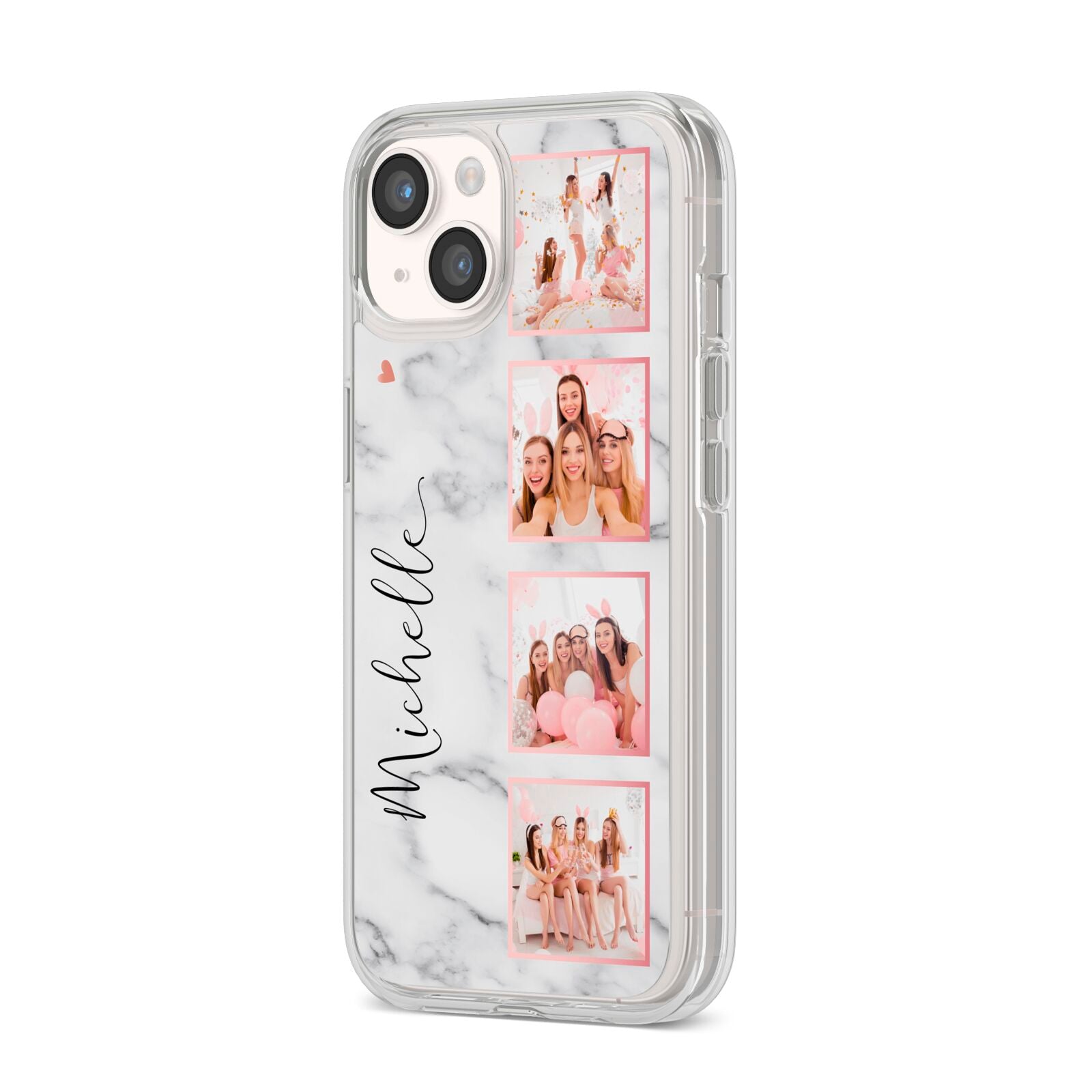 Marble Photo Strip Personalised iPhone 14 Clear Tough Case Starlight Angled Image