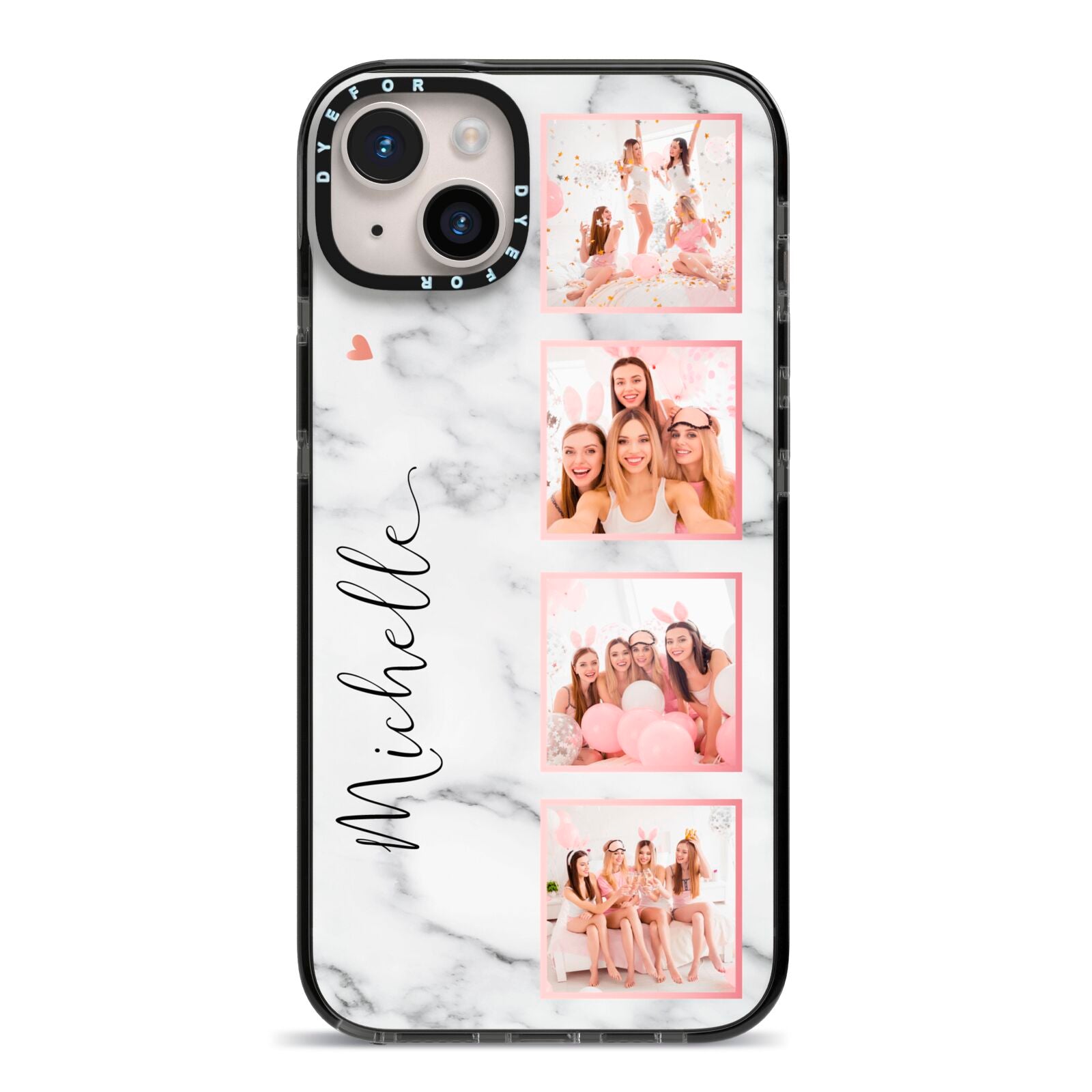 Marble Photo Strip Personalised iPhone 14 Plus Black Impact Case on Silver phone