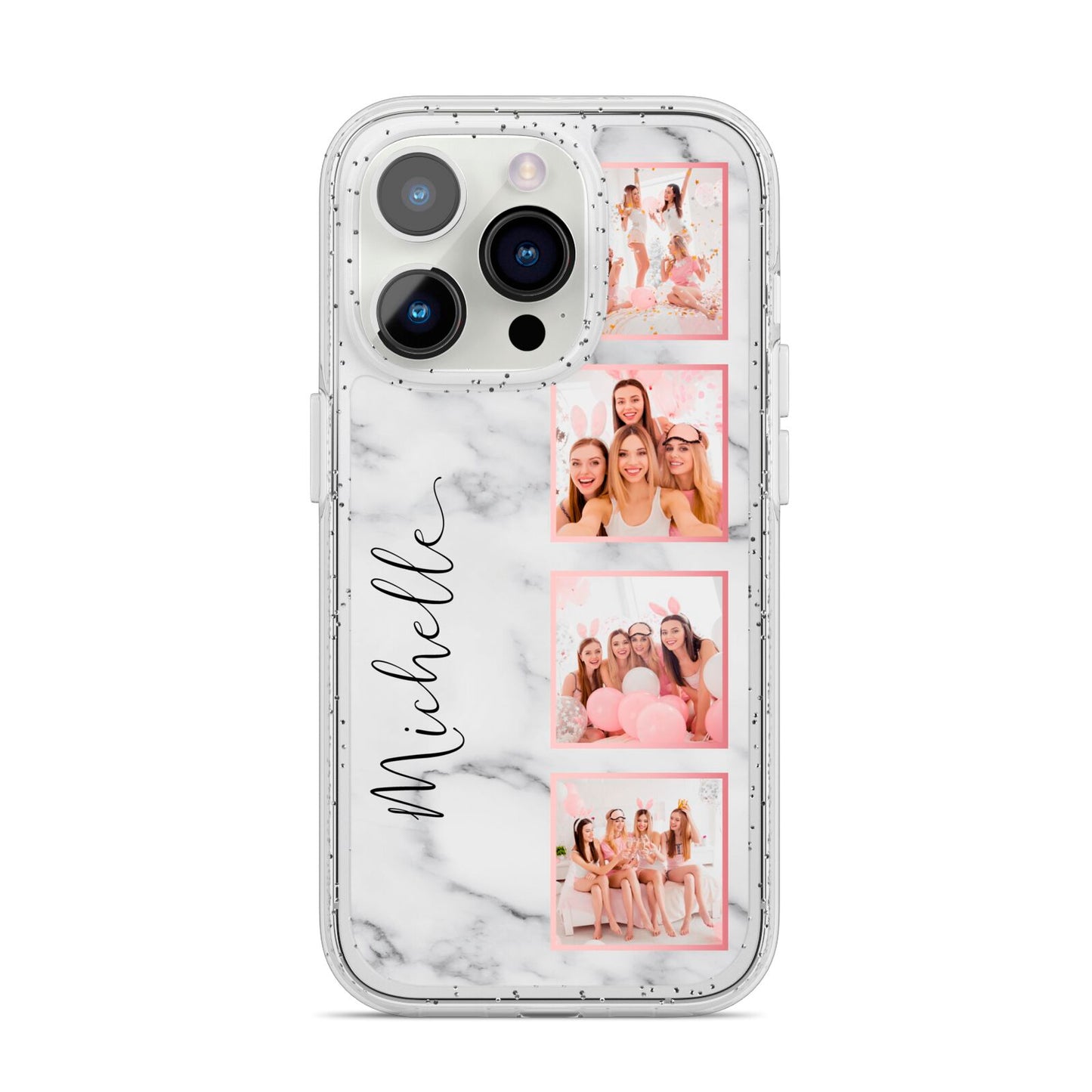 Marble Photo Strip Personalised iPhone 14 Pro Glitter Tough Case Silver