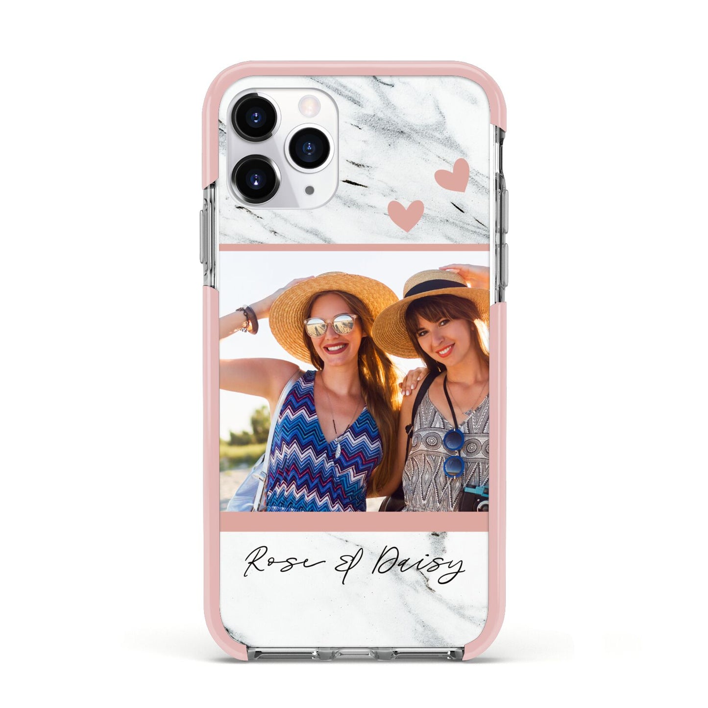 Marble Photo Upload with Text Apple iPhone 11 Pro in Silver with Pink Impact Case