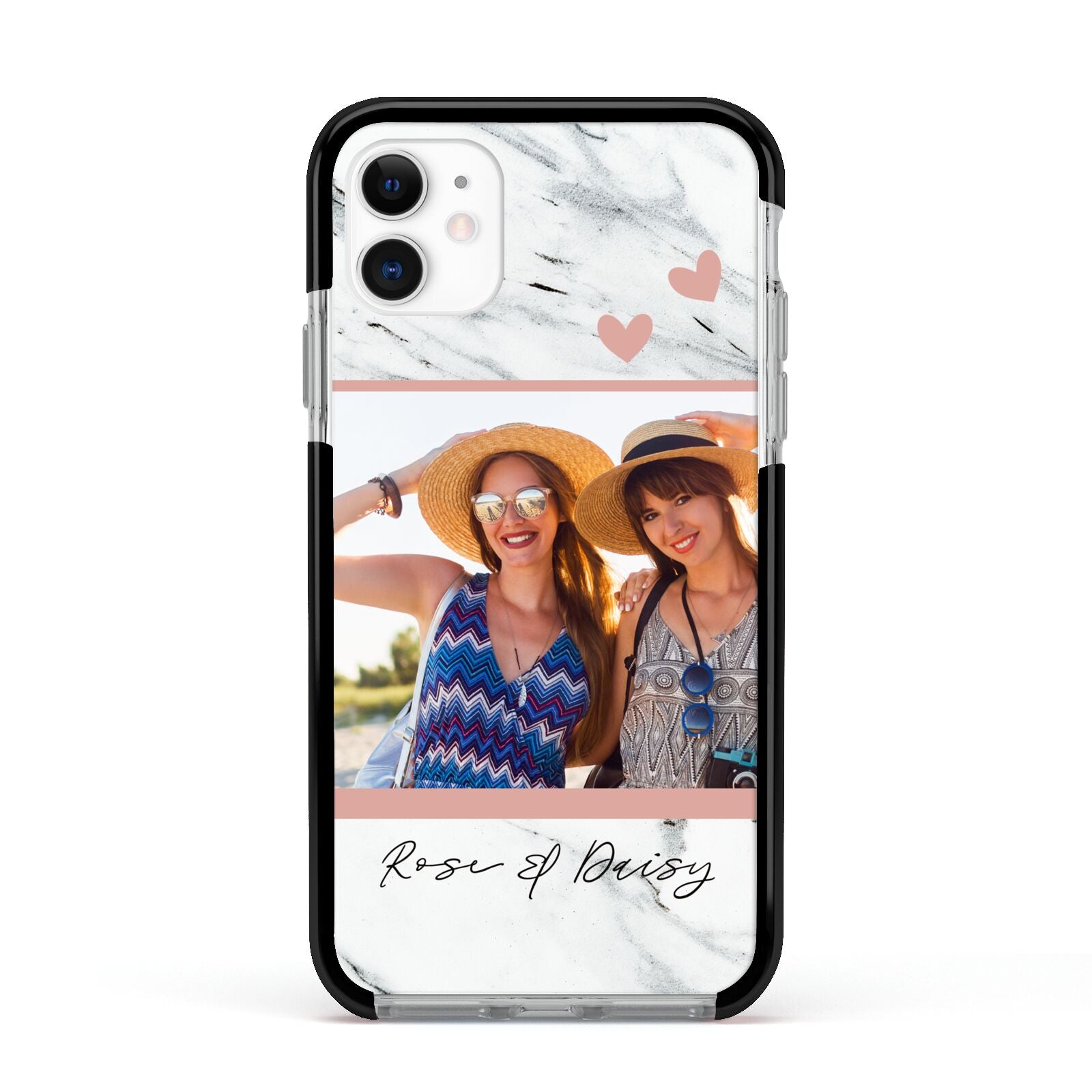 Marble Photo Upload with Text Apple iPhone 11 in White with Black Impact Case