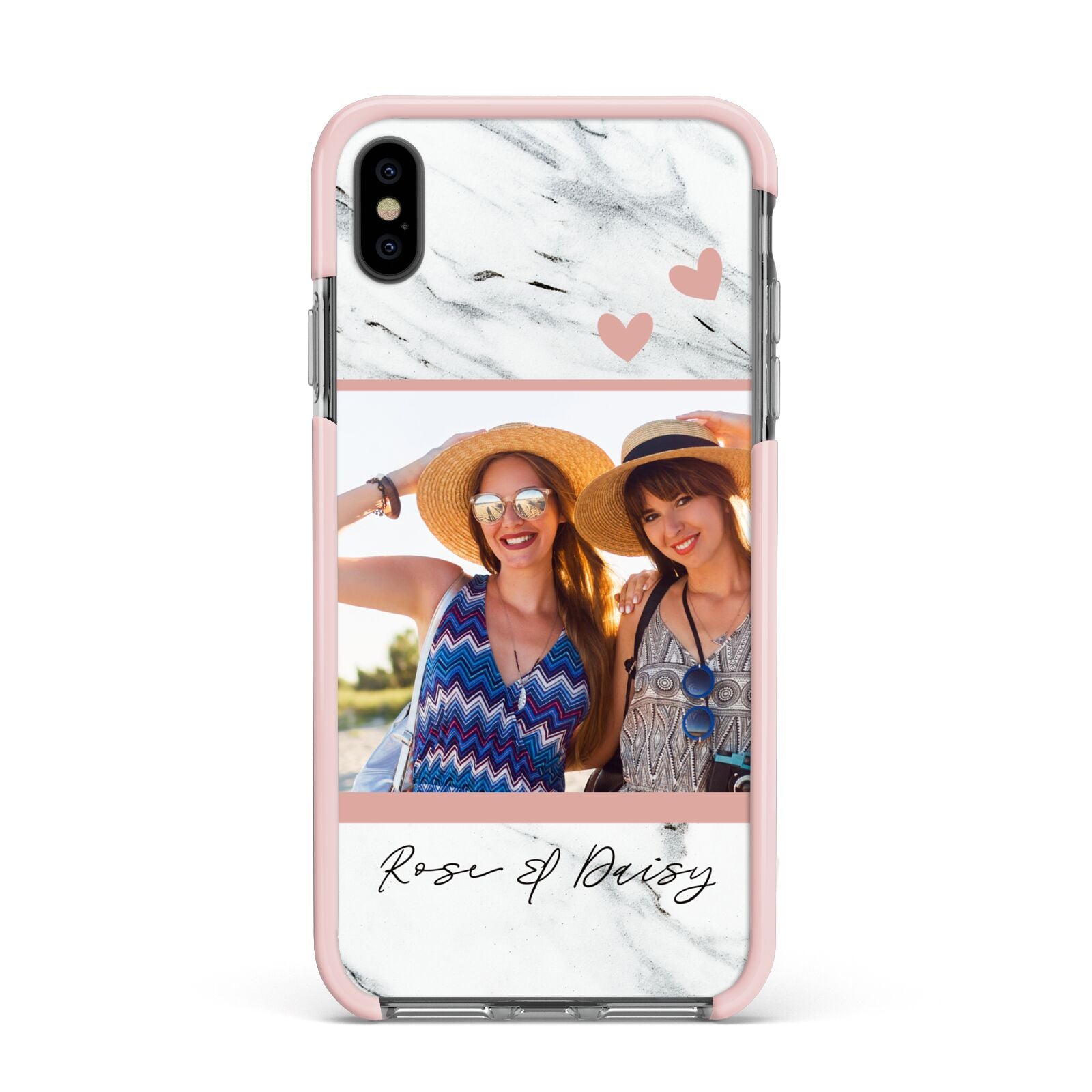 Marble Photo Upload with Text Apple iPhone Xs Max Impact Case Pink Edge on Black Phone