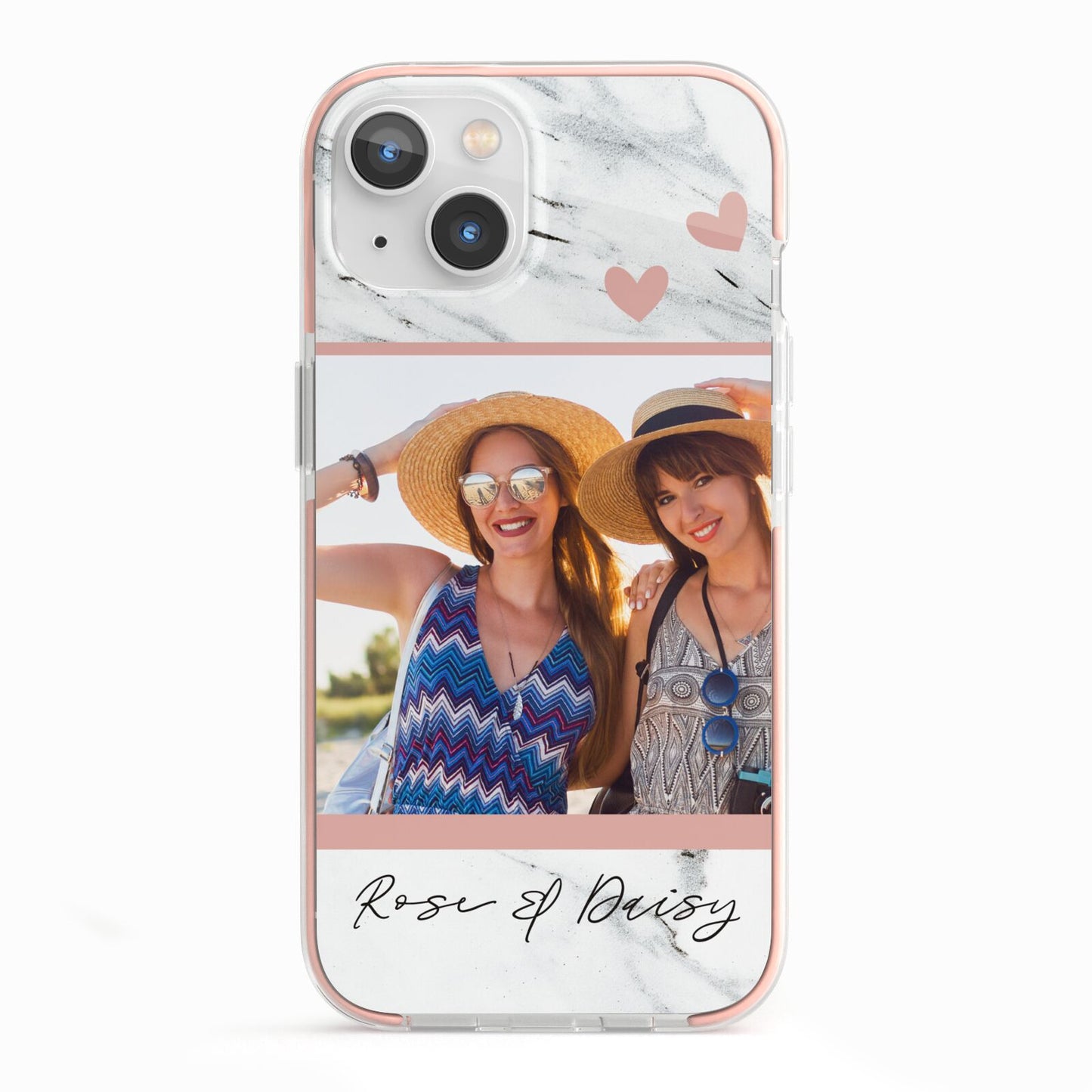 Marble Photo Upload with Text iPhone 13 TPU Impact Case with Pink Edges
