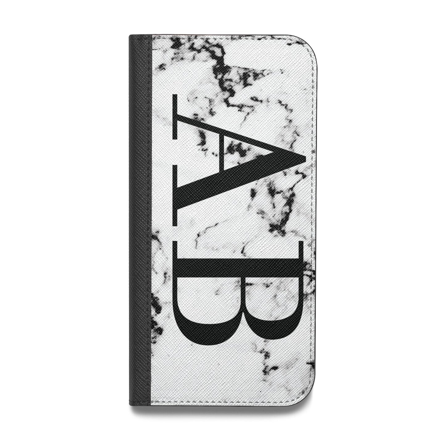 Marble Vertical Initials Personalised Vegan Leather Flip iPhone Case