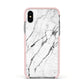 Marble White Apple iPhone Xs Impact Case Pink Edge on Silver Phone