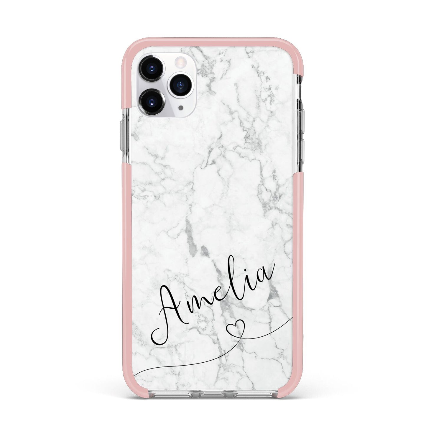 Marble with Custom Name iPhone 11 Pro Max Impact Pink Edge Case