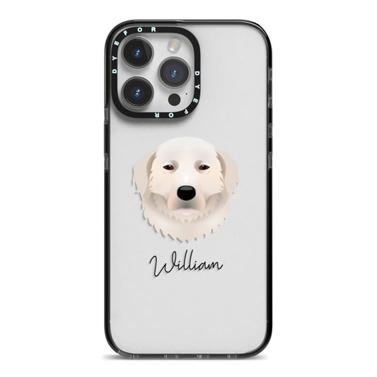 Maremma Sheepdog Personalised iPhone 14 Pro Max Black Impact Case on Silver phone