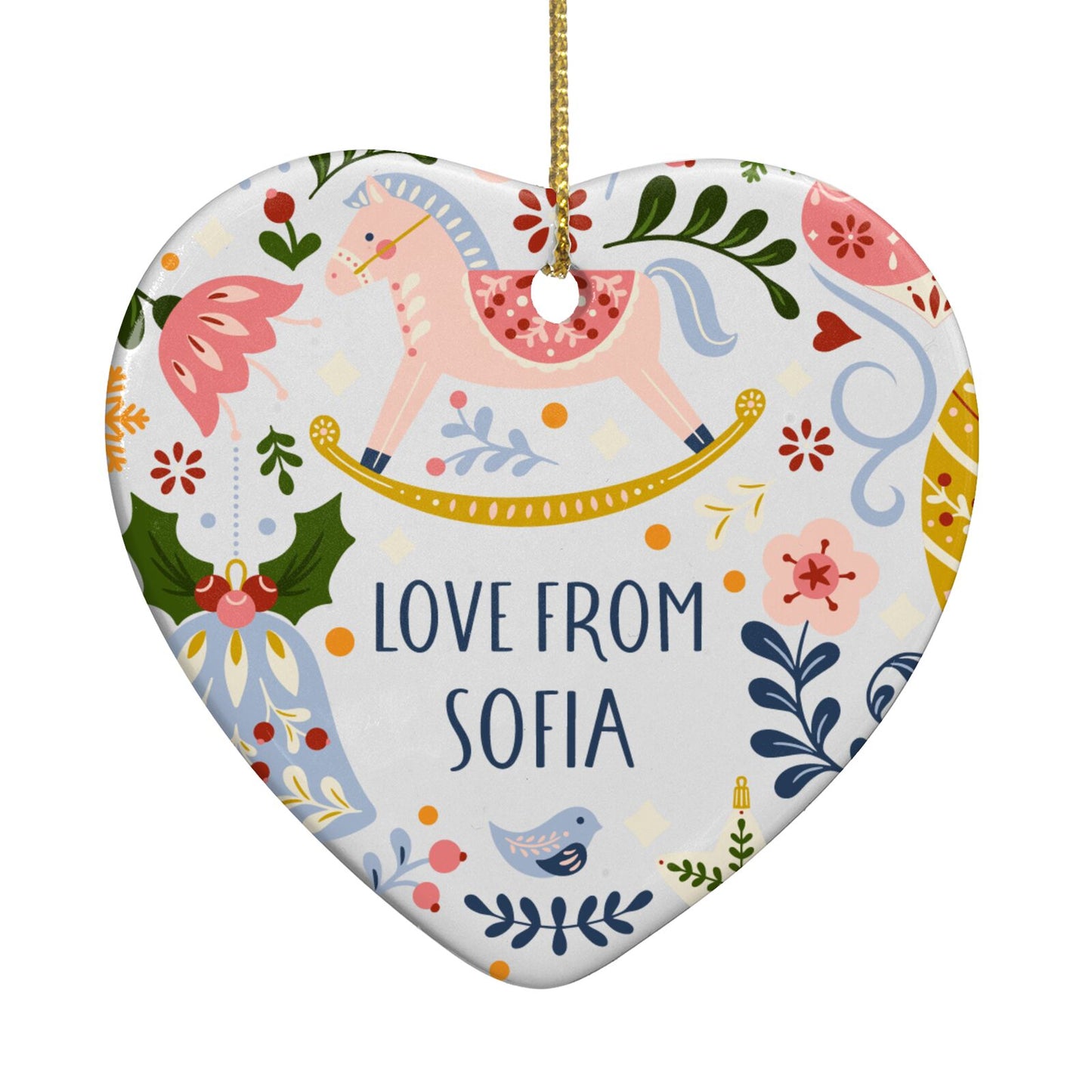 Merry Christmas Illustrated Heart Decoration Back Image