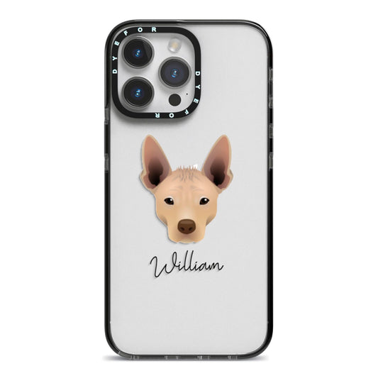 Mexican Hairless Personalised iPhone 14 Pro Max Black Impact Case on Silver phone