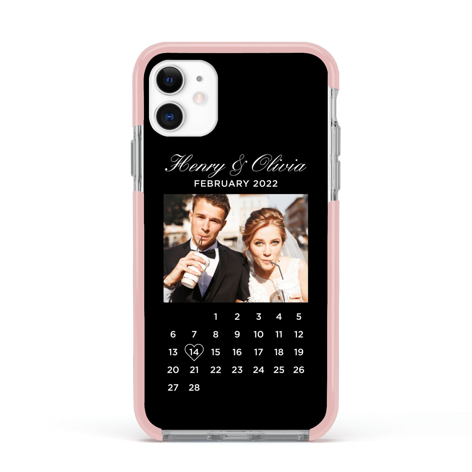 Milestone Date Personalised Photo Apple iPhone 11 in White with Pink Impact Case