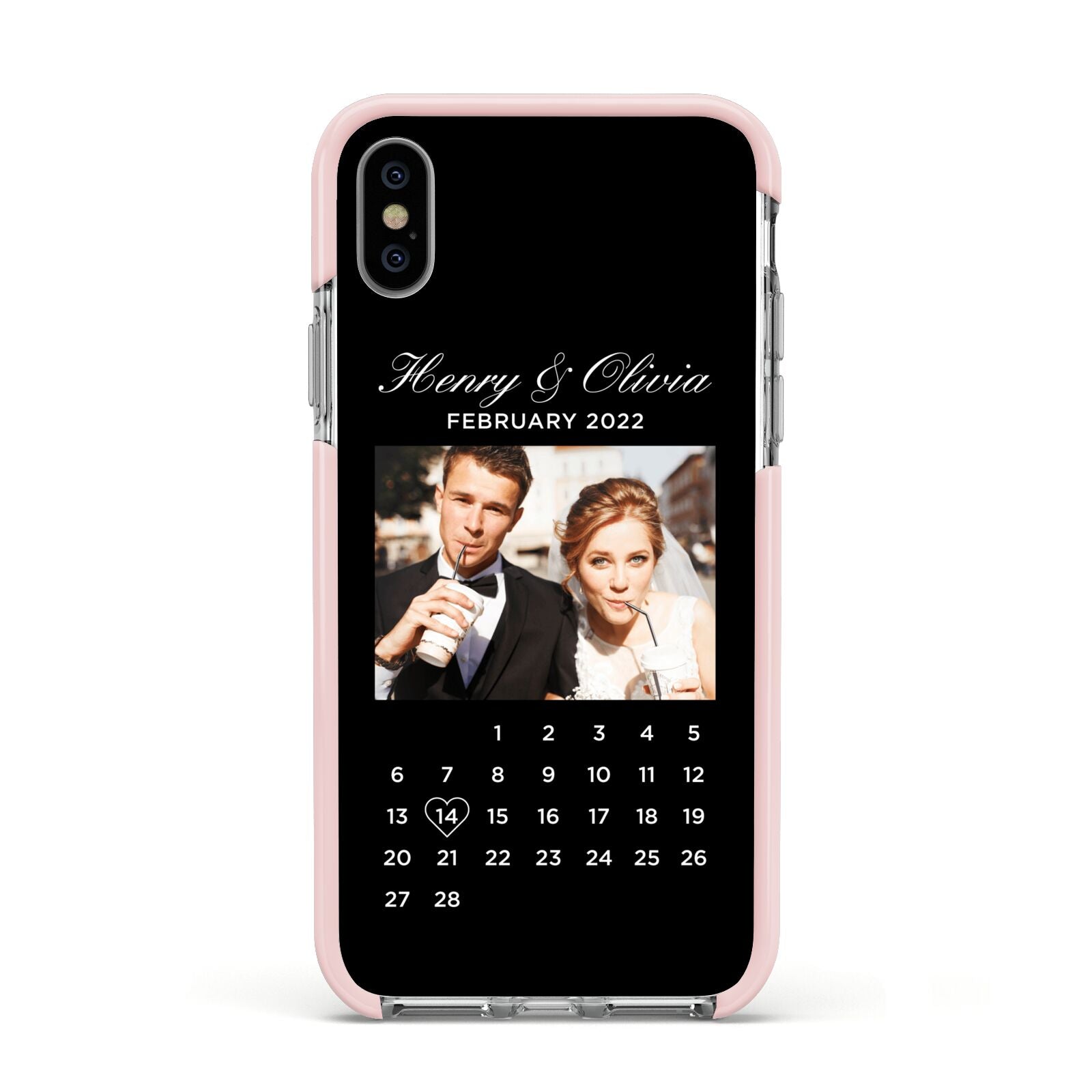 Milestone Date Personalised Photo Apple iPhone Xs Impact Case Pink Edge on Silver Phone