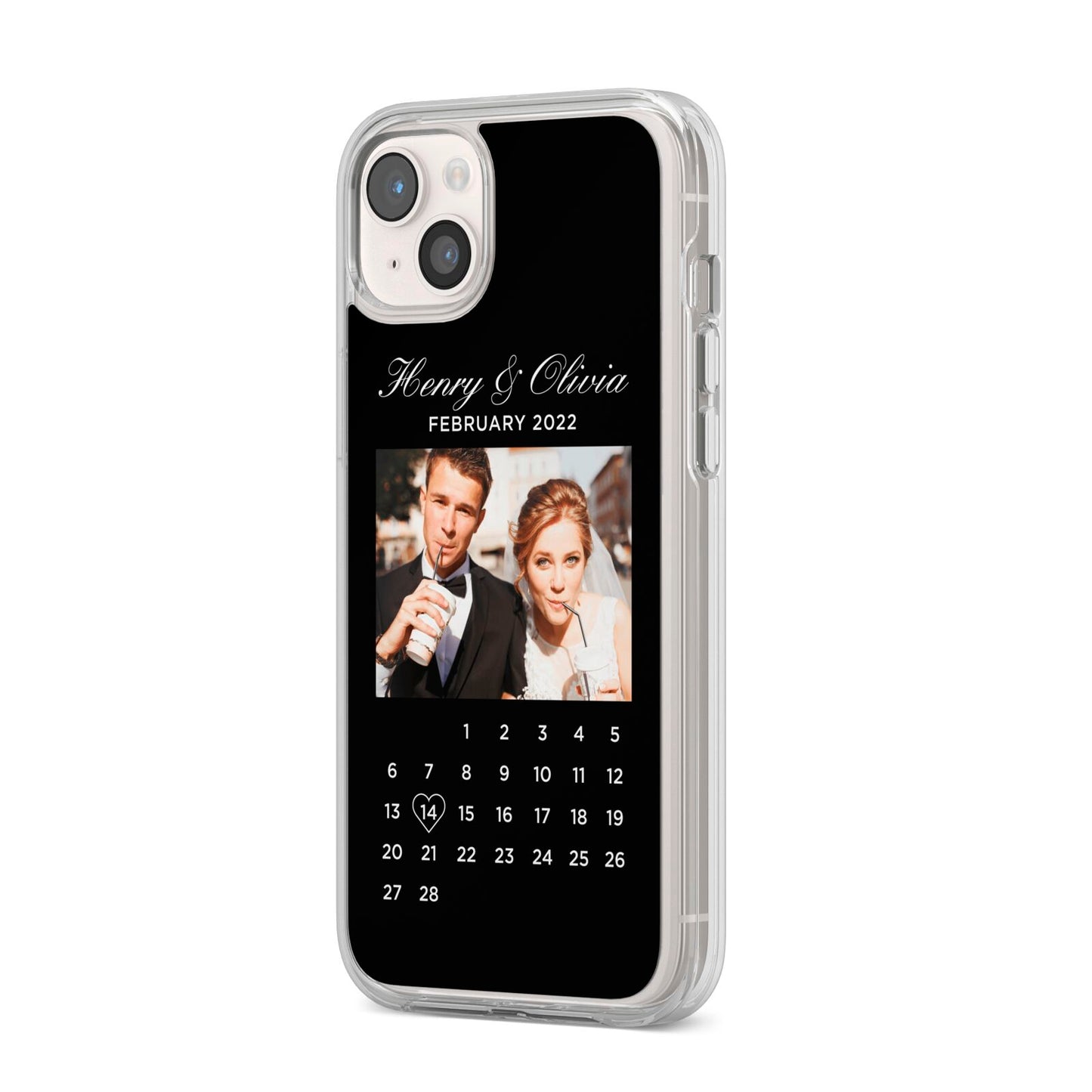 Milestone Date Personalised Photo iPhone 14 Plus Clear Tough Case Starlight Angled Image