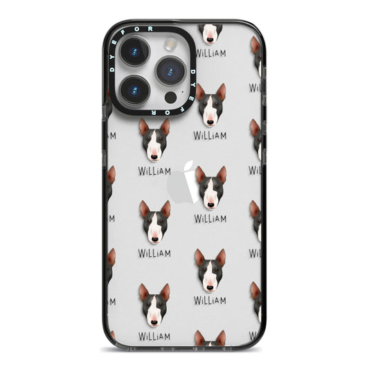 Miniature Bull Terrier Icon with Name iPhone 14 Pro Max Black Impact Case on Silver phone