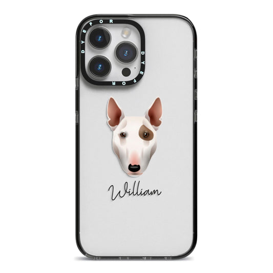 Miniature Bull Terrier Personalised iPhone 14 Pro Max Black Impact Case on Silver phone