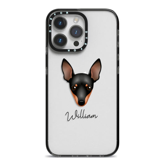 Miniature Pinscher Personalised iPhone 14 Pro Max Black Impact Case on Silver phone