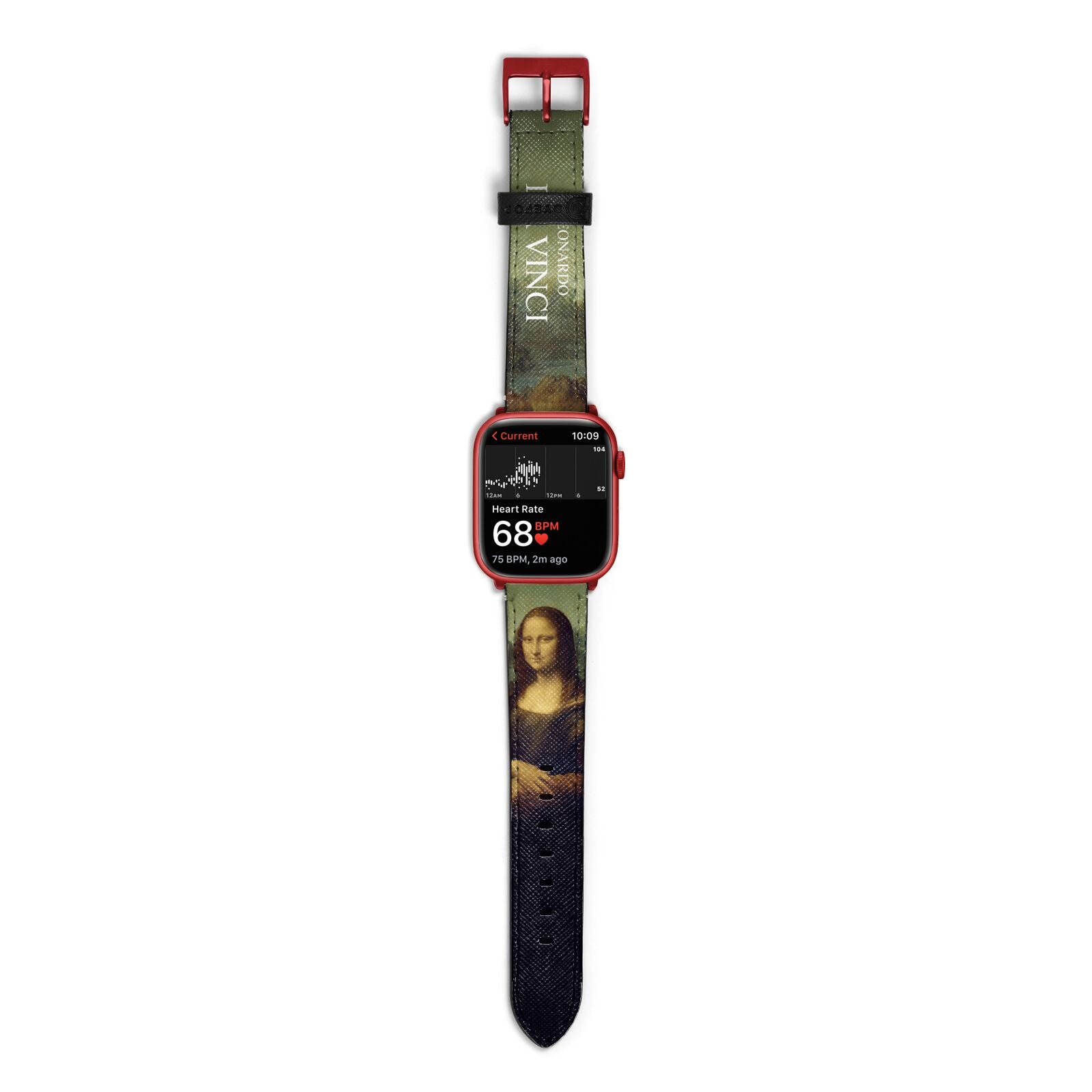 Mona Lisa By Da Vinci Apple Watch Strap Size 38mm with Red Hardware