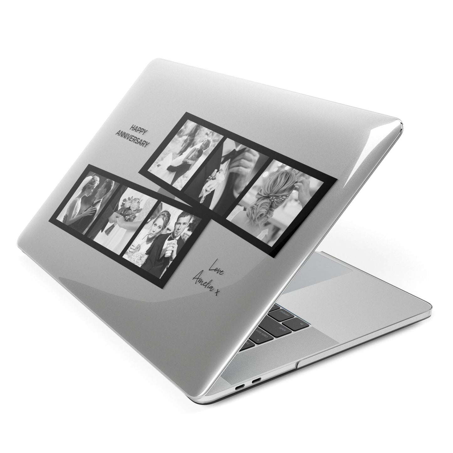 Monochrome Anniversary Photo Strip with Name Apple MacBook Case Side View