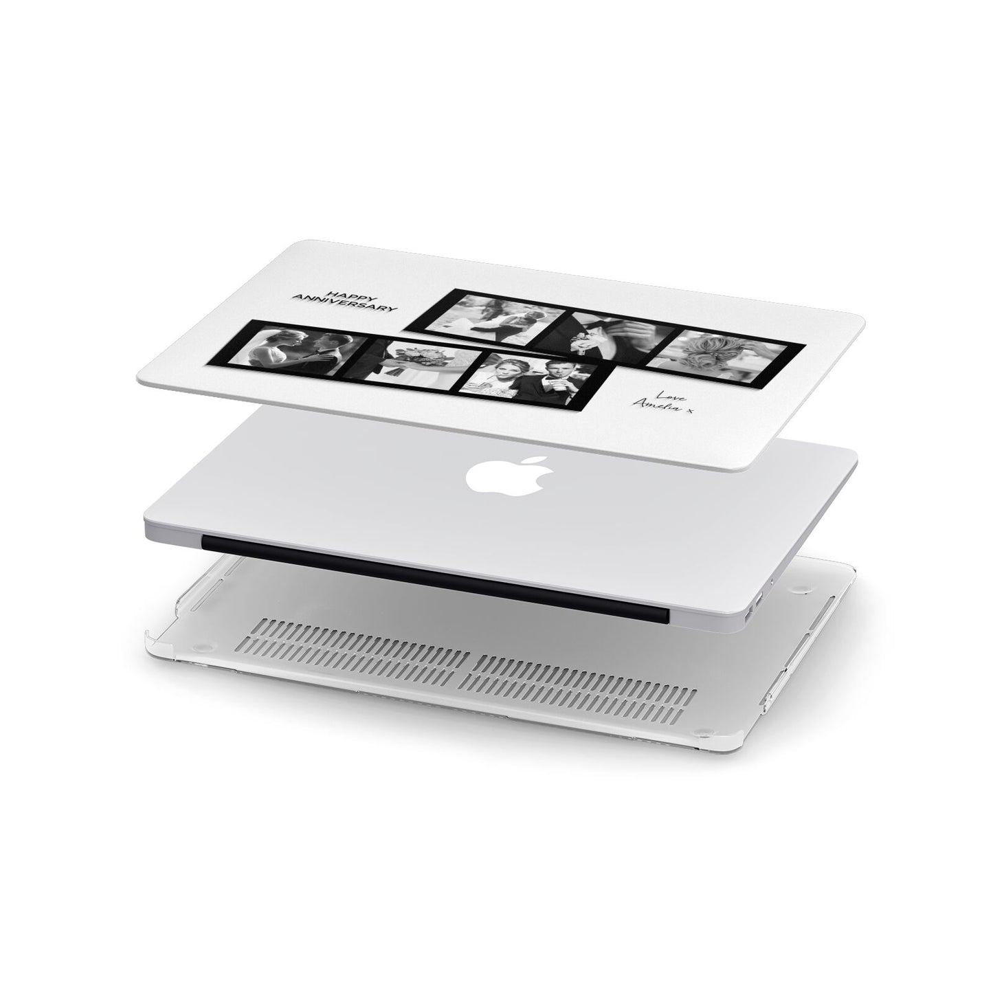 Monochrome Anniversary Photo Strip with Name Apple MacBook Case in Detail