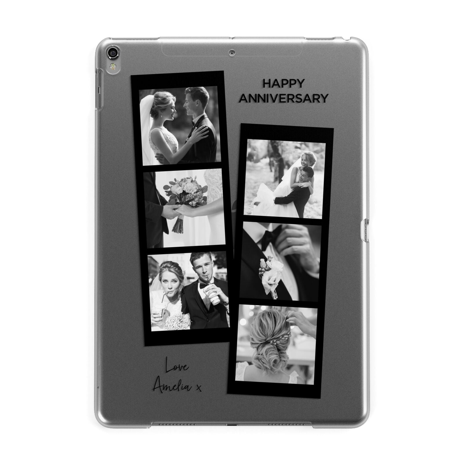 Monochrome Anniversary Photo Strip with Name Apple iPad Grey Case