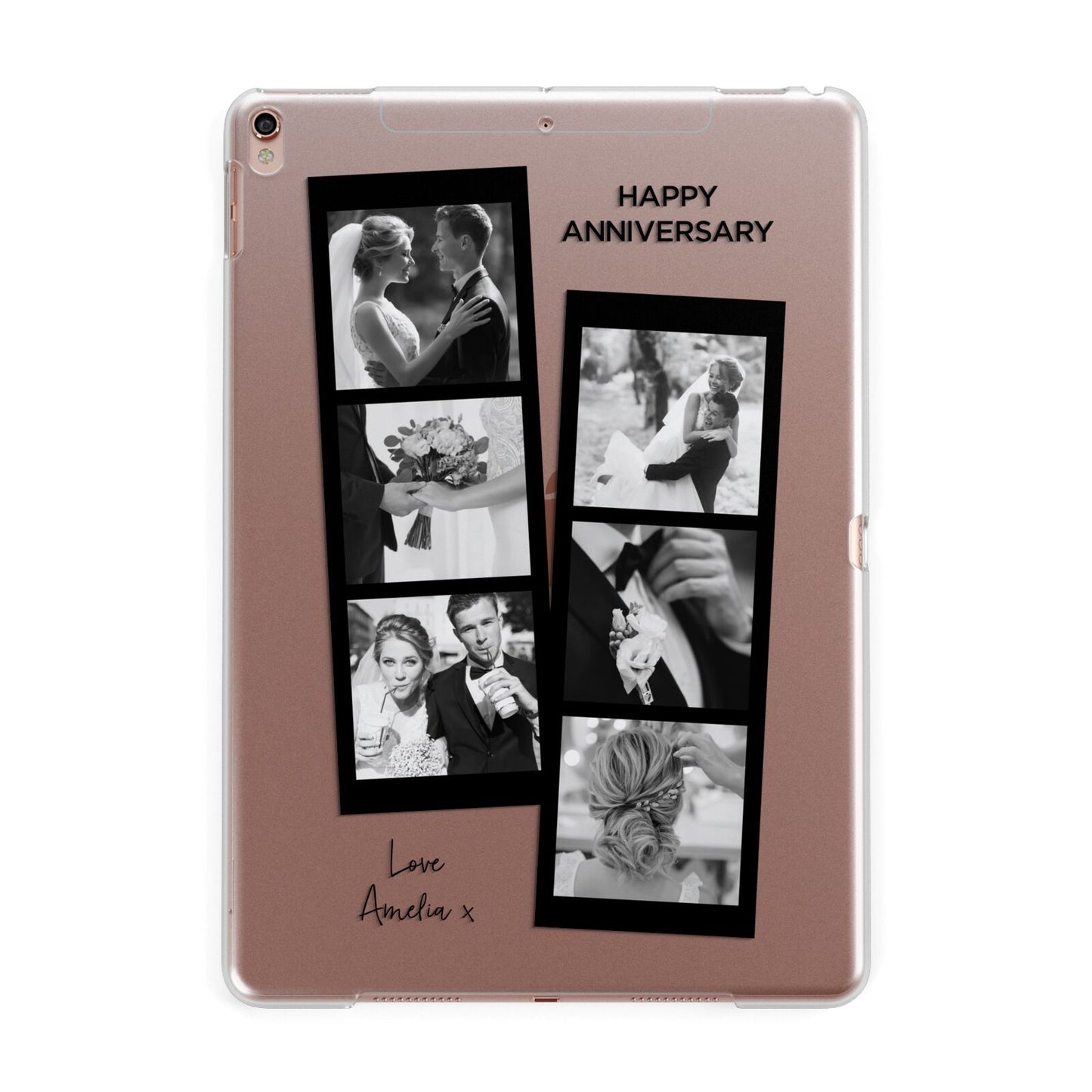 Monochrome Anniversary Photo Strip with Name Apple iPad Rose Gold Case