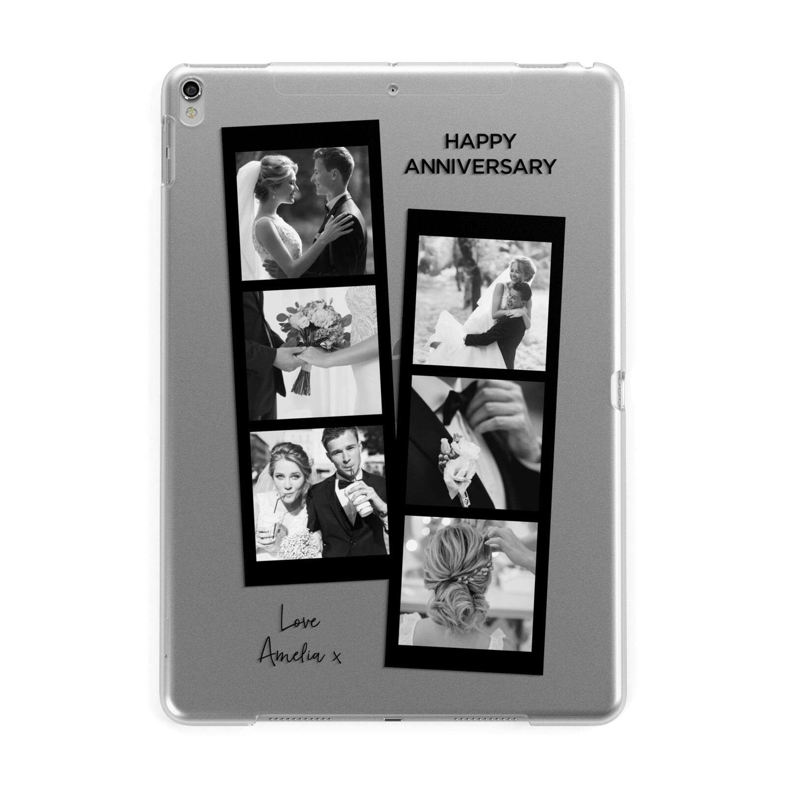 Monochrome Anniversary Photo Strip with Name Apple iPad Silver Case