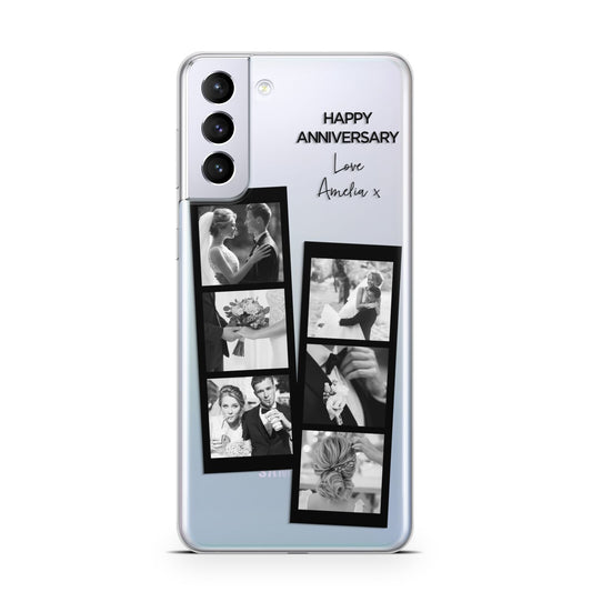 Monochrome Anniversary Photo Strip with Name Samsung S21 Plus Phone Case