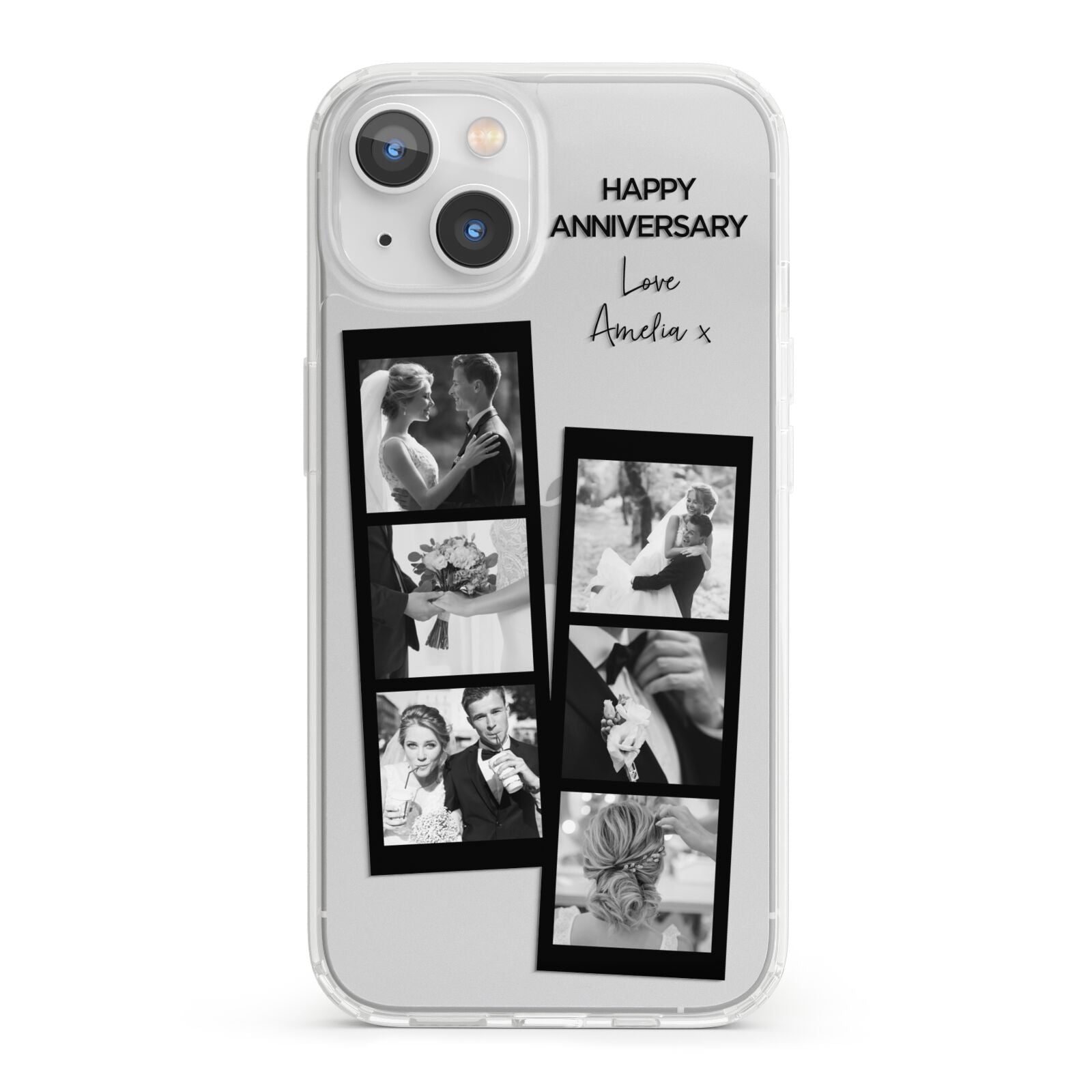 Monochrome Anniversary Photo Strip with Name iPhone 13 Clear Bumper Case