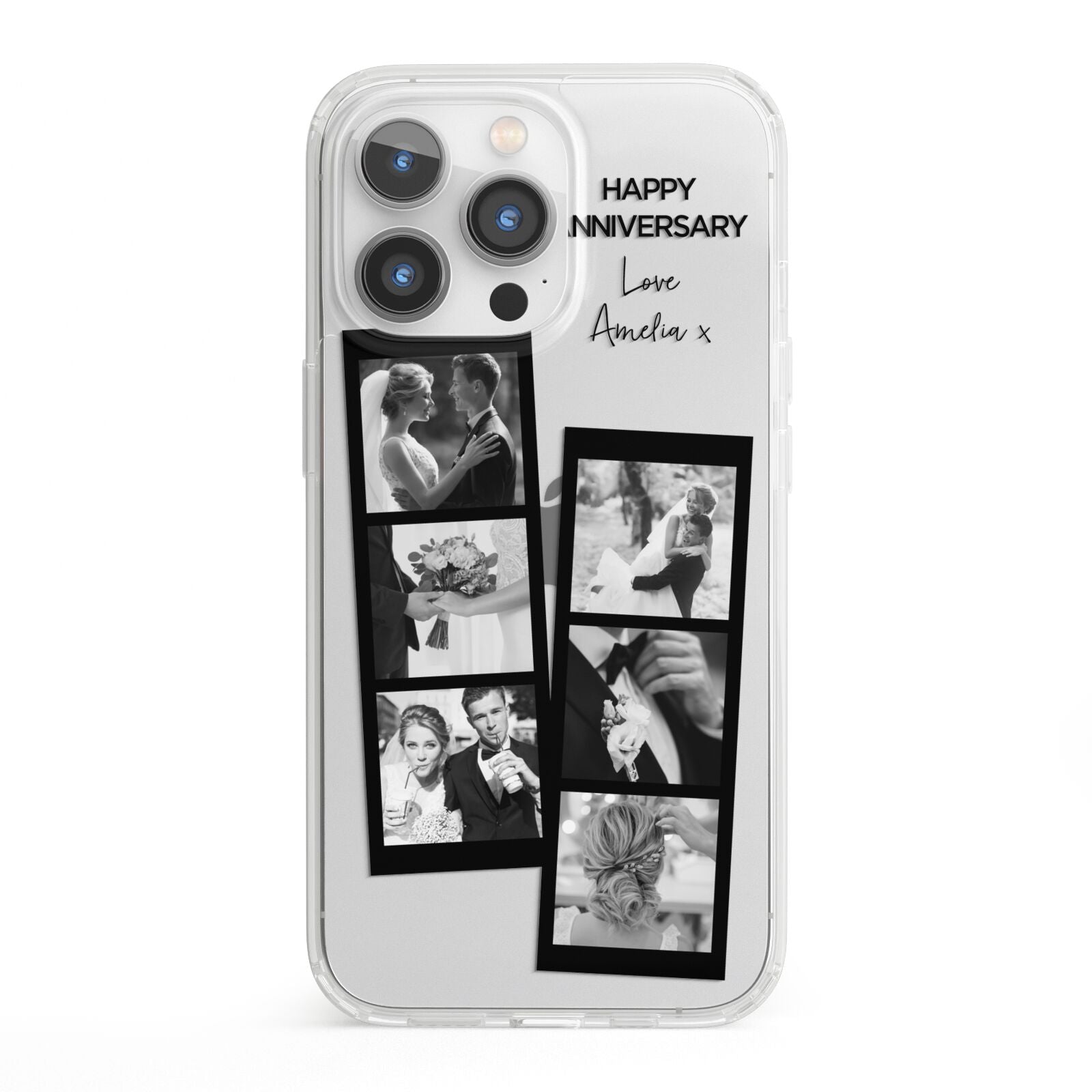 Monochrome Anniversary Photo Strip with Name iPhone 13 Pro Clear Bumper Case