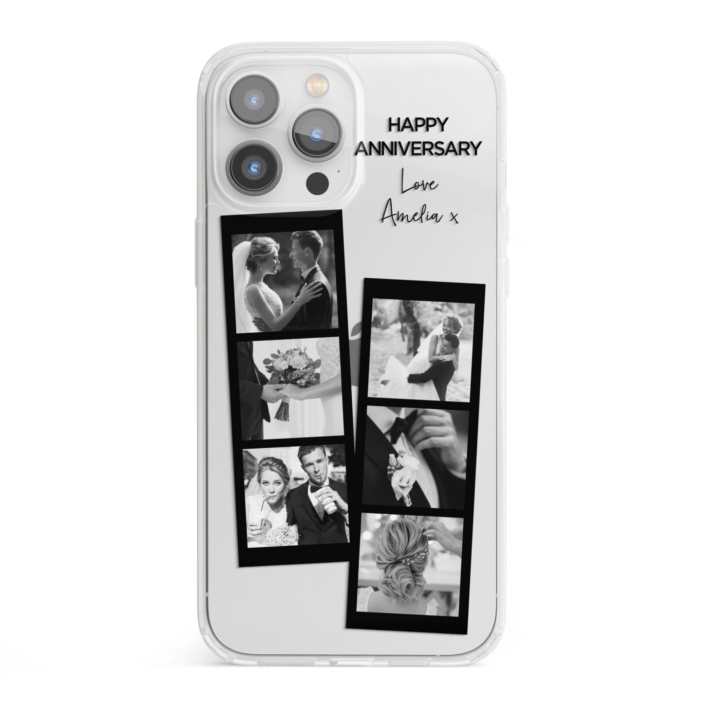 Monochrome Anniversary Photo Strip with Name iPhone 13 Pro Max Clear Bumper Case