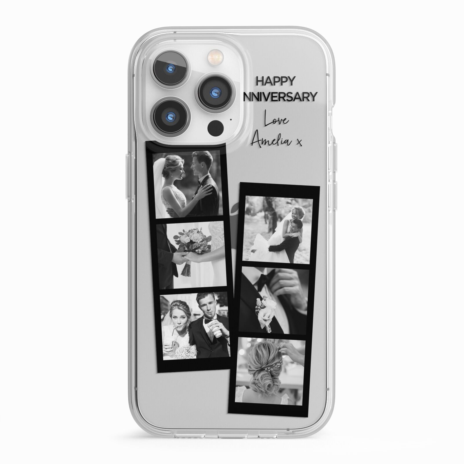Monochrome Anniversary Photo Strip with Name iPhone 13 Pro TPU Impact Case with White Edges