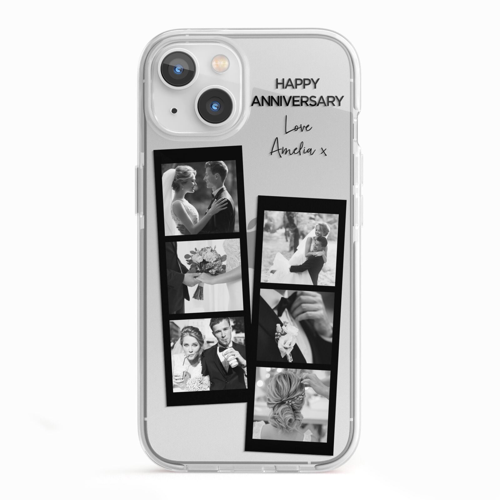 Monochrome Anniversary Photo Strip with Name iPhone 13 TPU Impact Case with White Edges