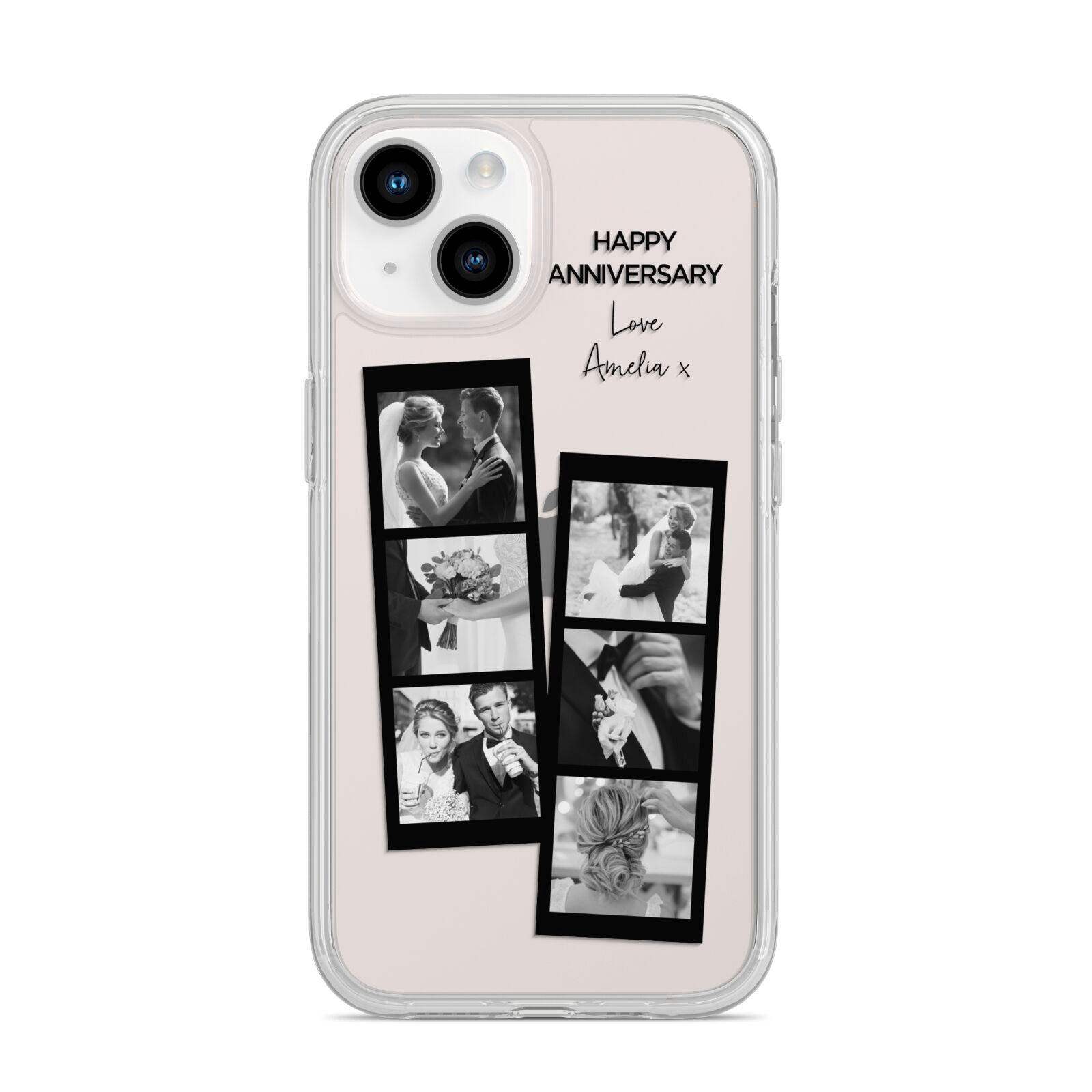 Monochrome Anniversary Photo Strip with Name iPhone 14 Clear Tough Case Starlight