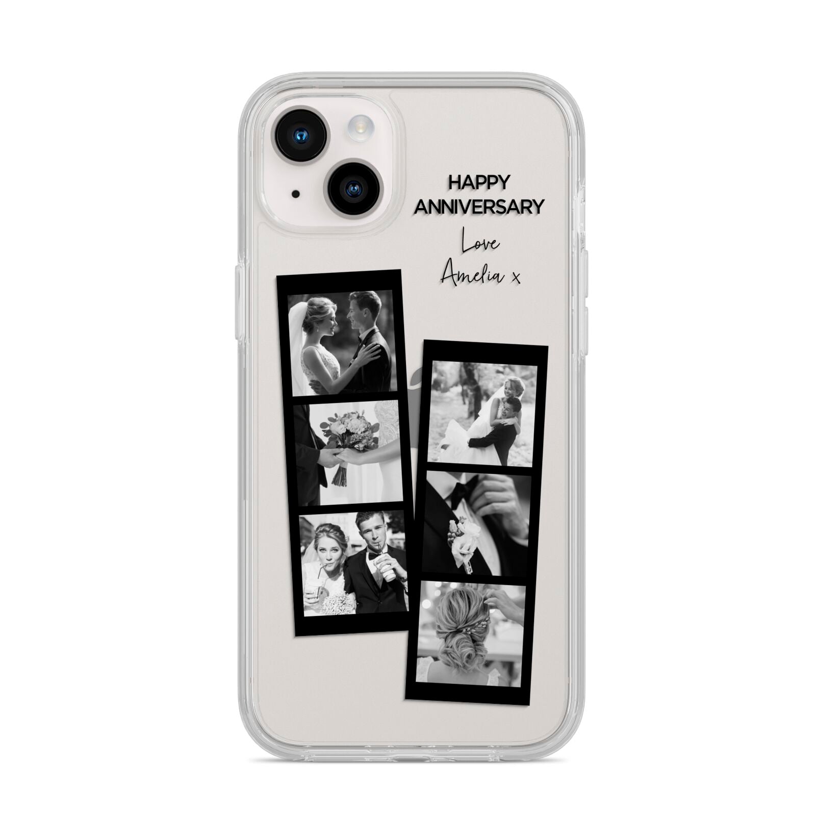 Monochrome Anniversary Photo Strip with Name iPhone 14 Plus Clear Tough Case Starlight