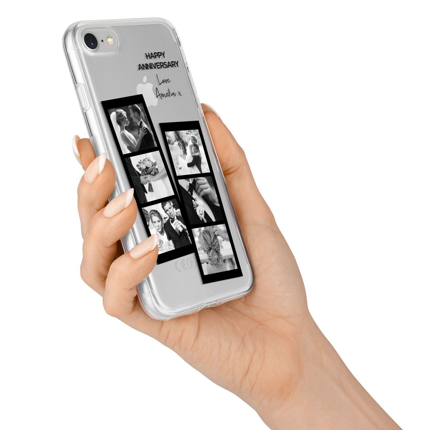 Monochrome Anniversary Photo Strip with Name iPhone 7 Bumper Case on Silver iPhone Alternative Image