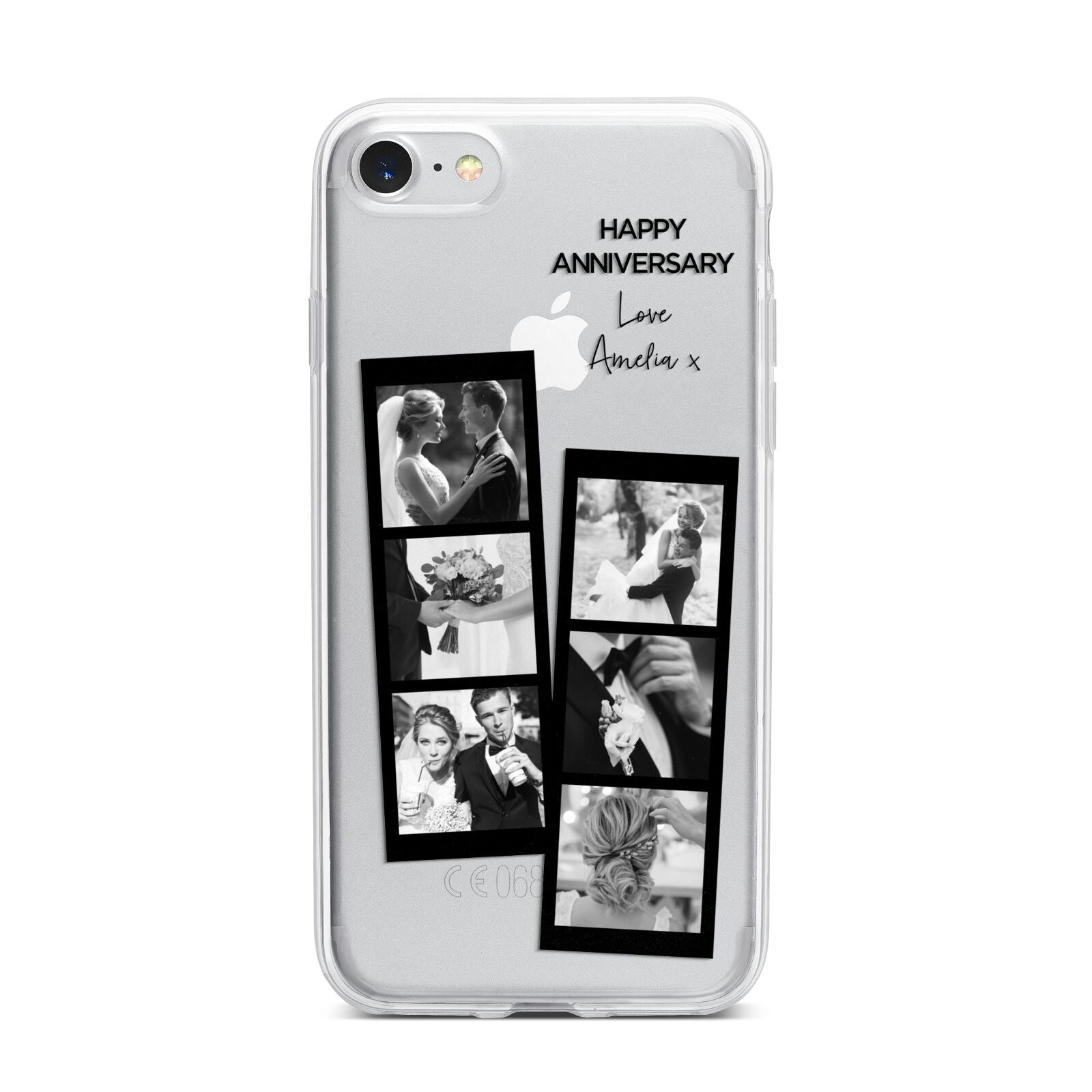 Monochrome Anniversary Photo Strip with Name iPhone 7 Bumper Case on Silver iPhone