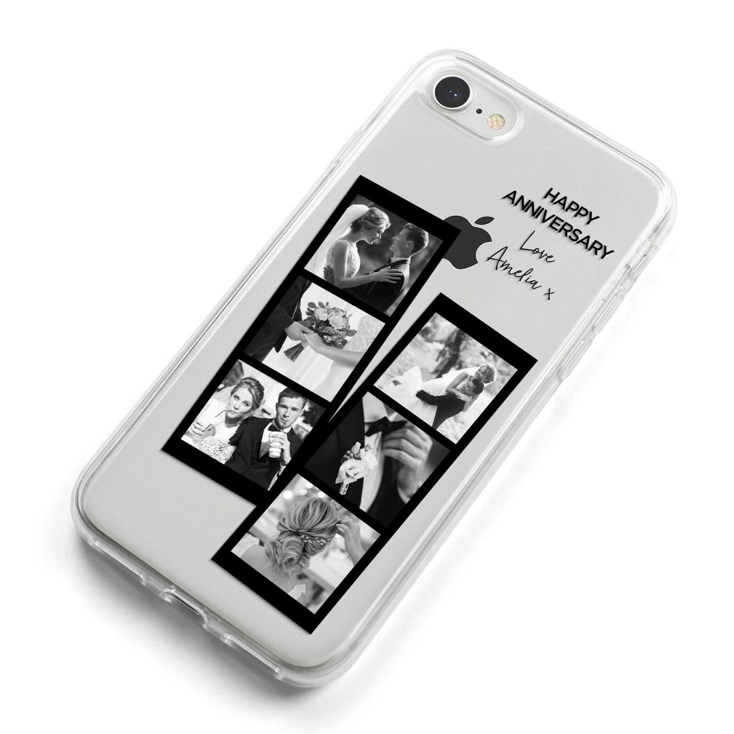 Monochrome Anniversary Photo Strip with Name iPhone 8 Bumper Case on Silver iPhone Alternative Image