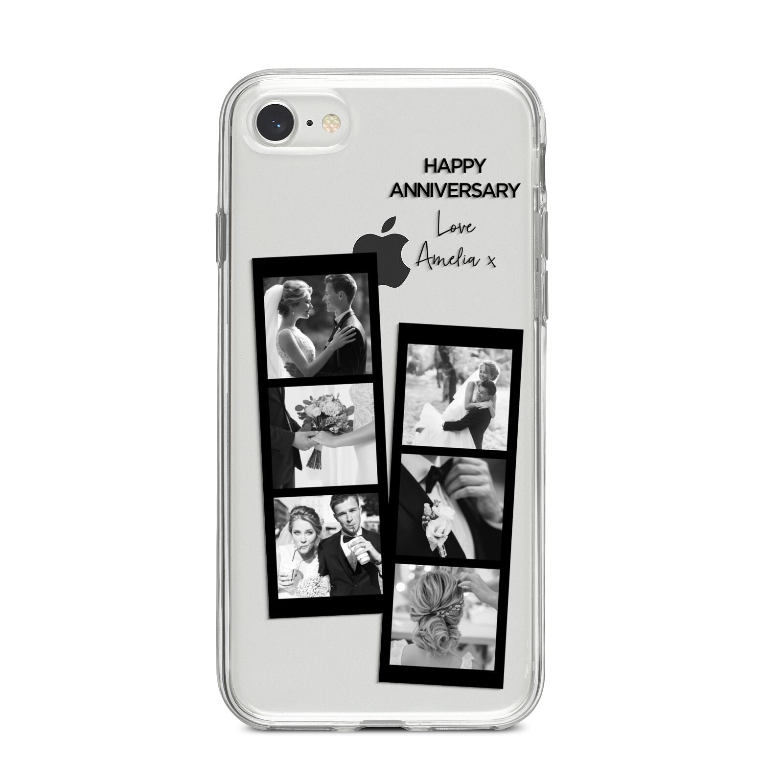 Monochrome Anniversary Photo Strip with Name iPhone 8 Bumper Case on Silver iPhone