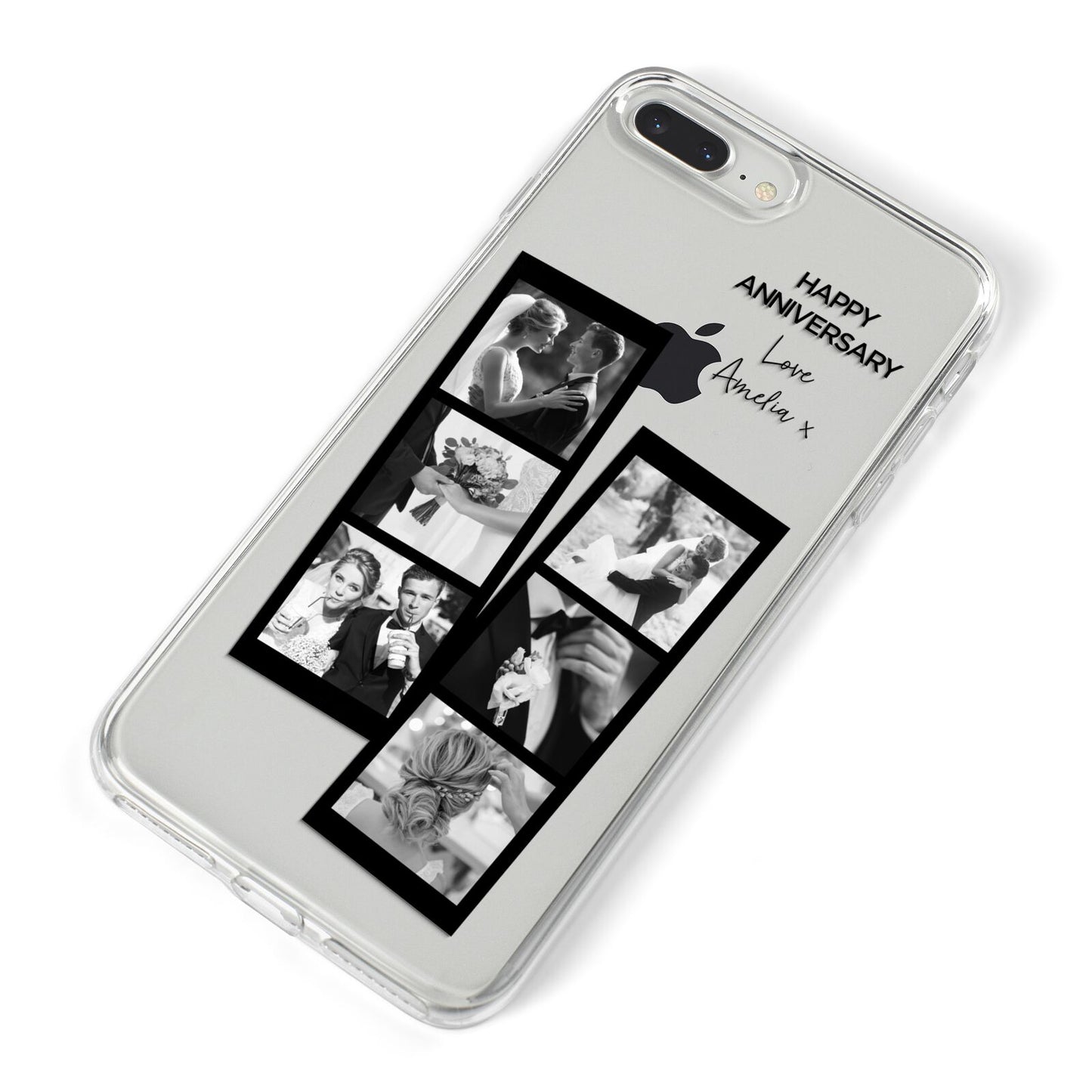Monochrome Anniversary Photo Strip with Name iPhone 8 Plus Bumper Case on Silver iPhone Alternative Image
