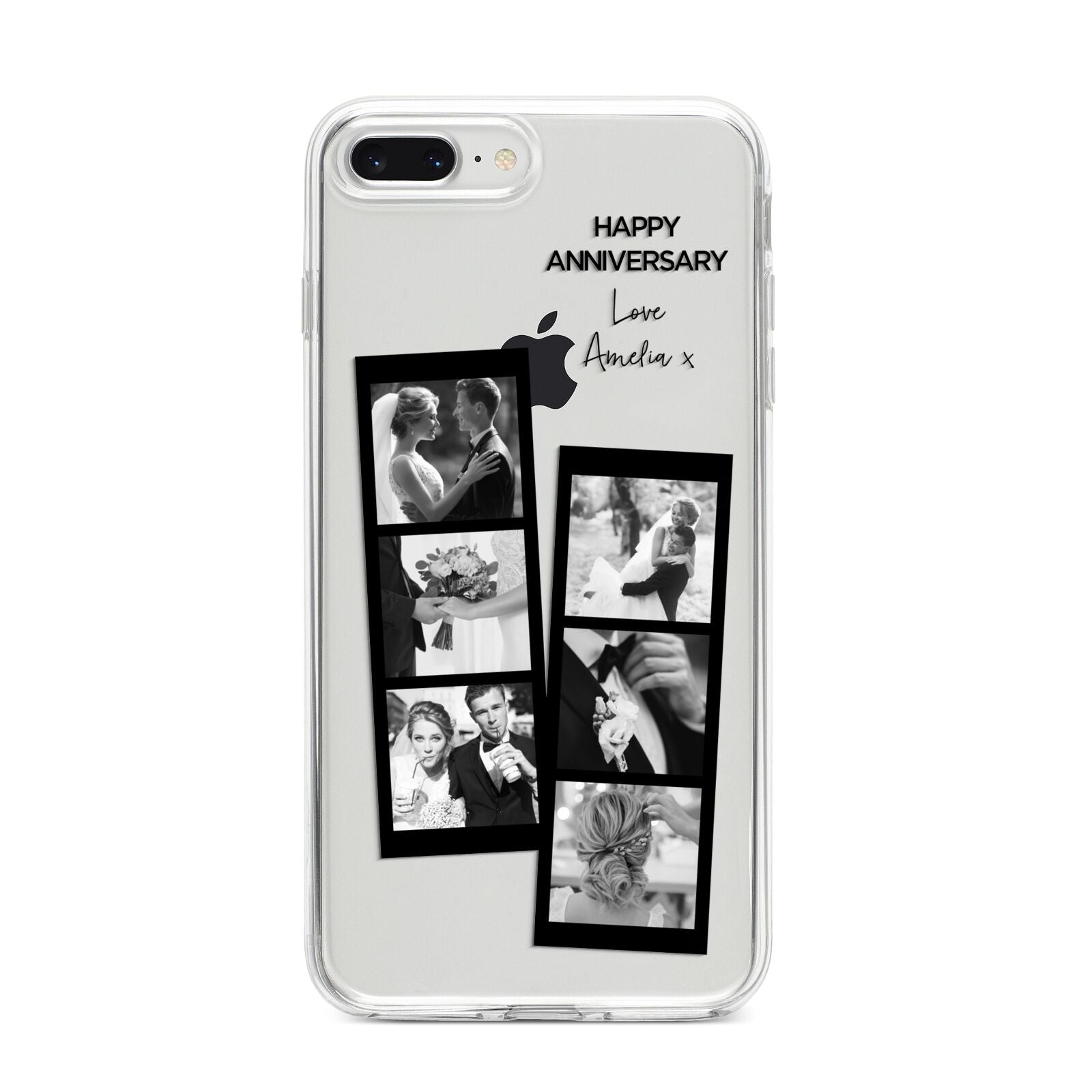 Monochrome Anniversary Photo Strip with Name iPhone 8 Plus Bumper Case on Silver iPhone