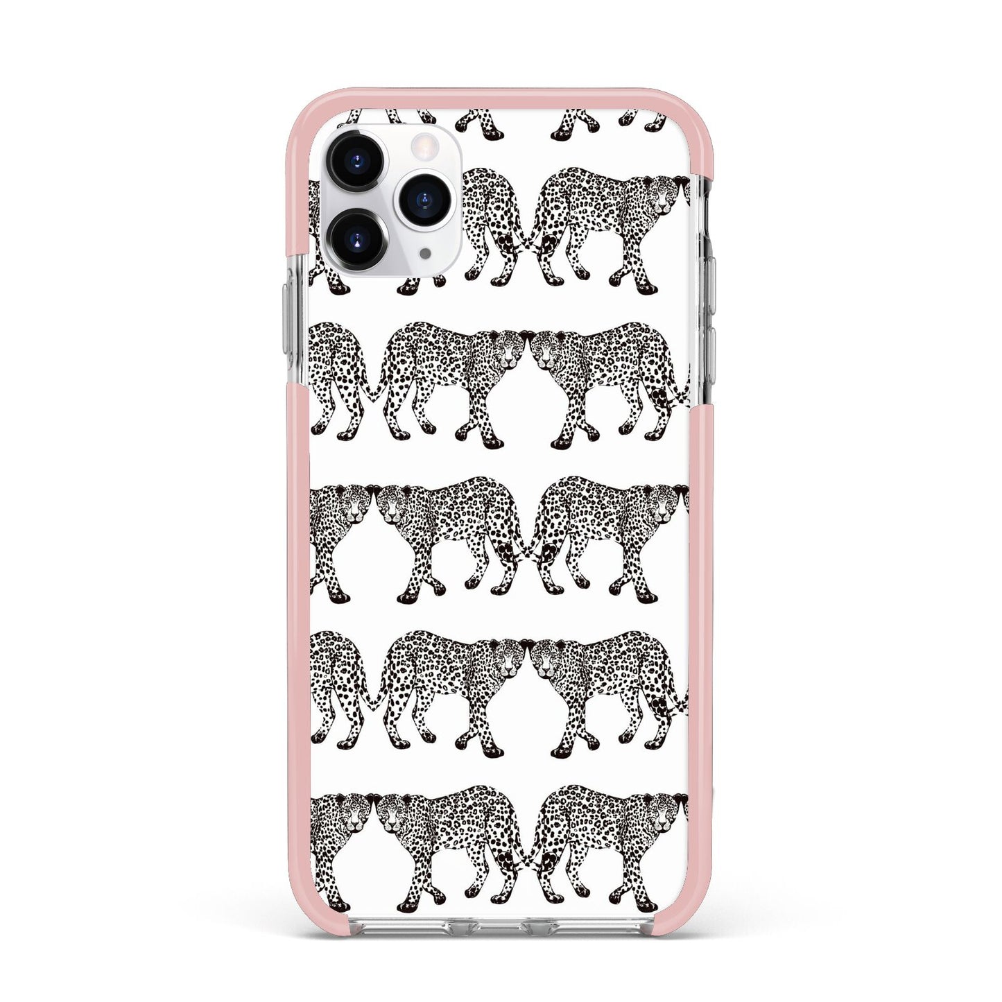 Monochrome Mirrored Leopard Print iPhone 11 Pro Max Impact Pink Edge Case