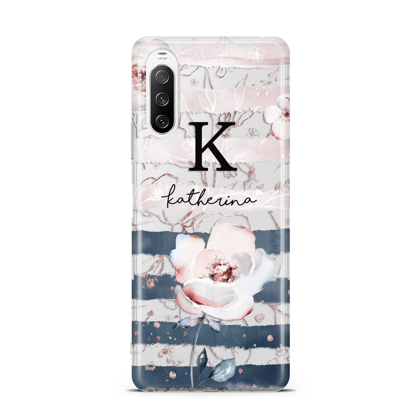 Monogram Pink Blue Striped Watercolour Sony Xperia 10 III Case