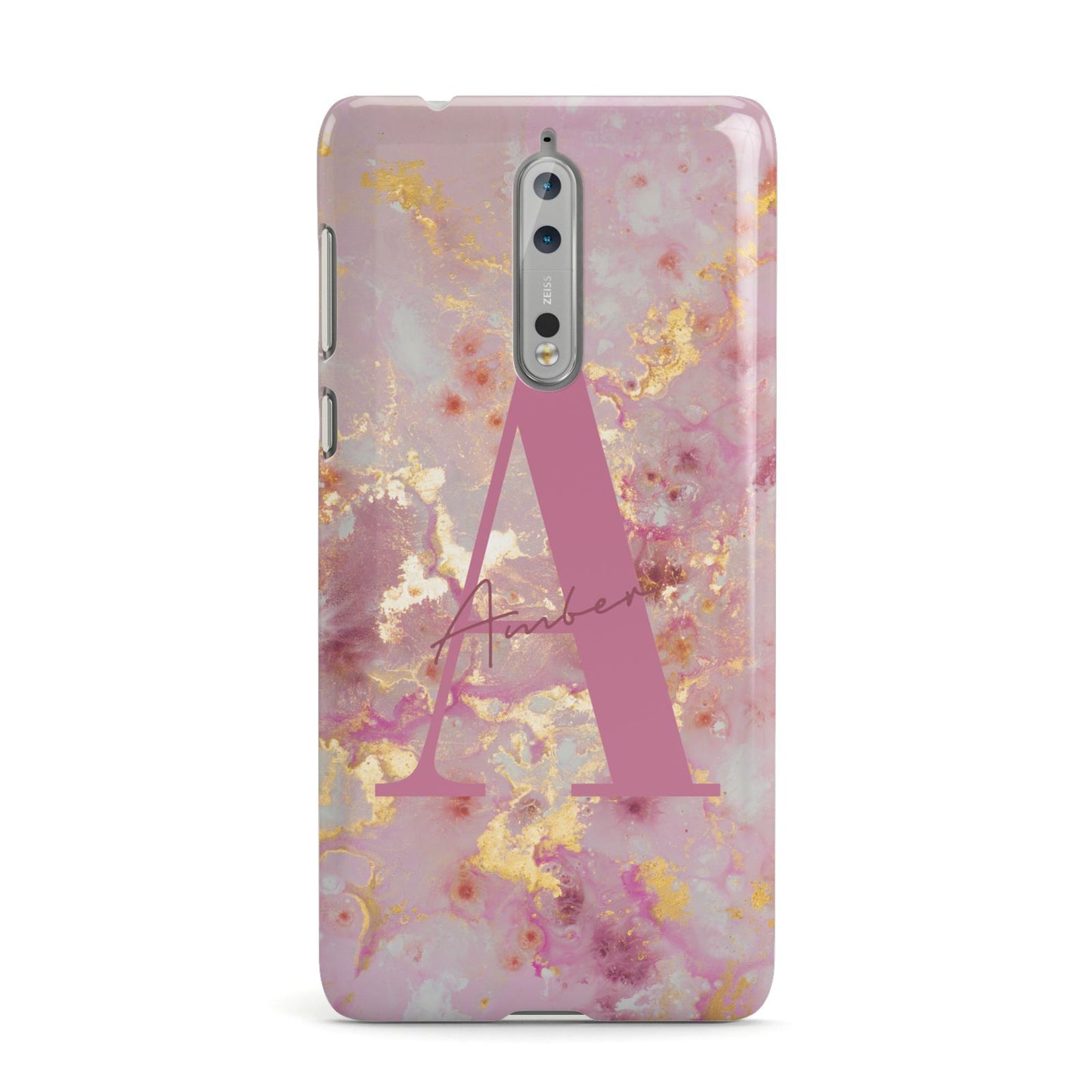 Monogrammed Pink Gold Marble Nokia Case