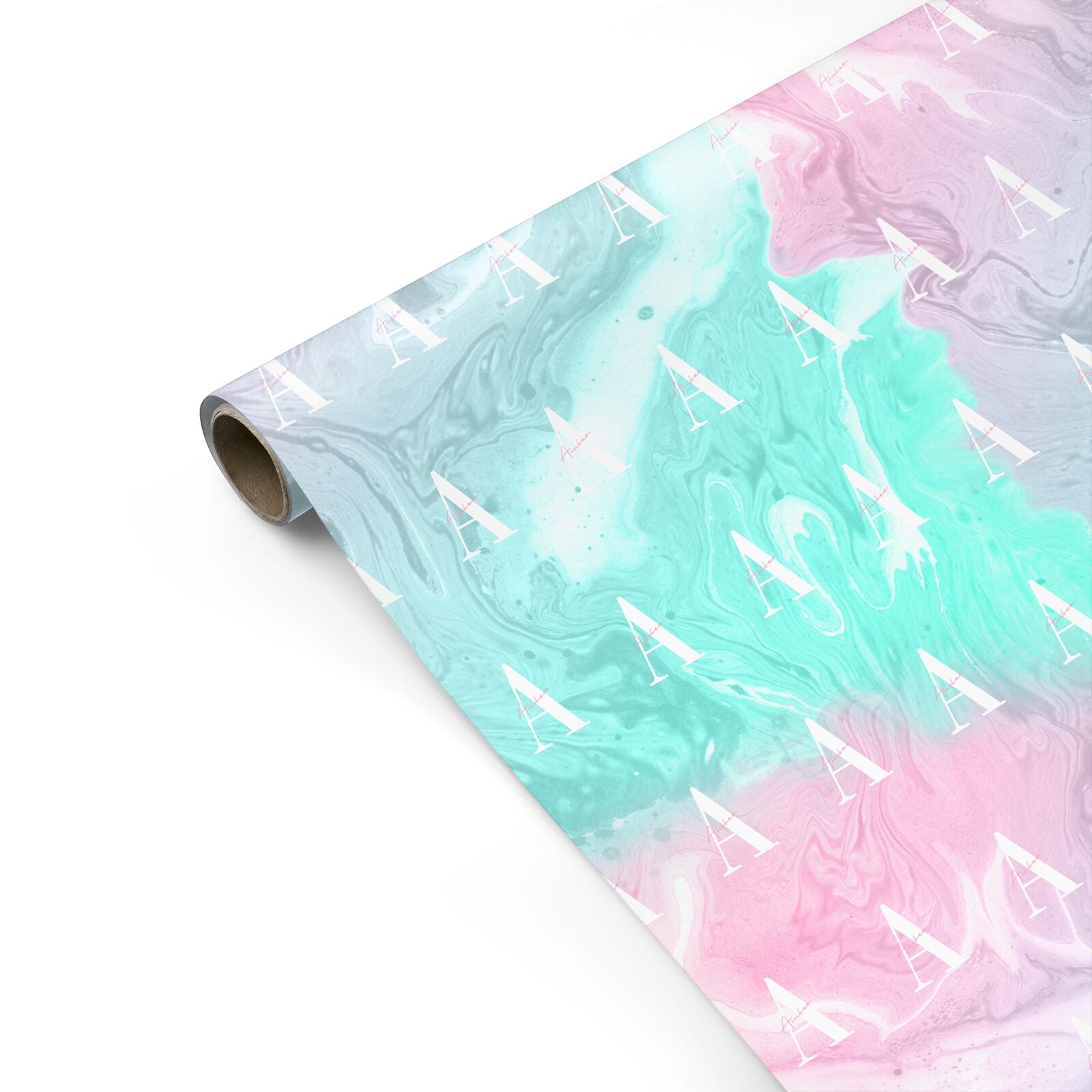 Monogrammed Pink Turquoise Pastel Marble Personalised Gift Wrap