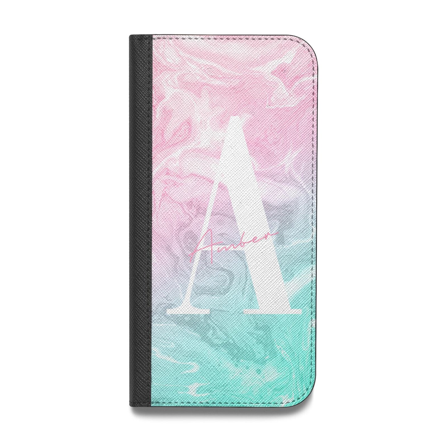 Monogrammed Pink Turquoise Pastel Marble Vegan Leather Flip Samsung Case
