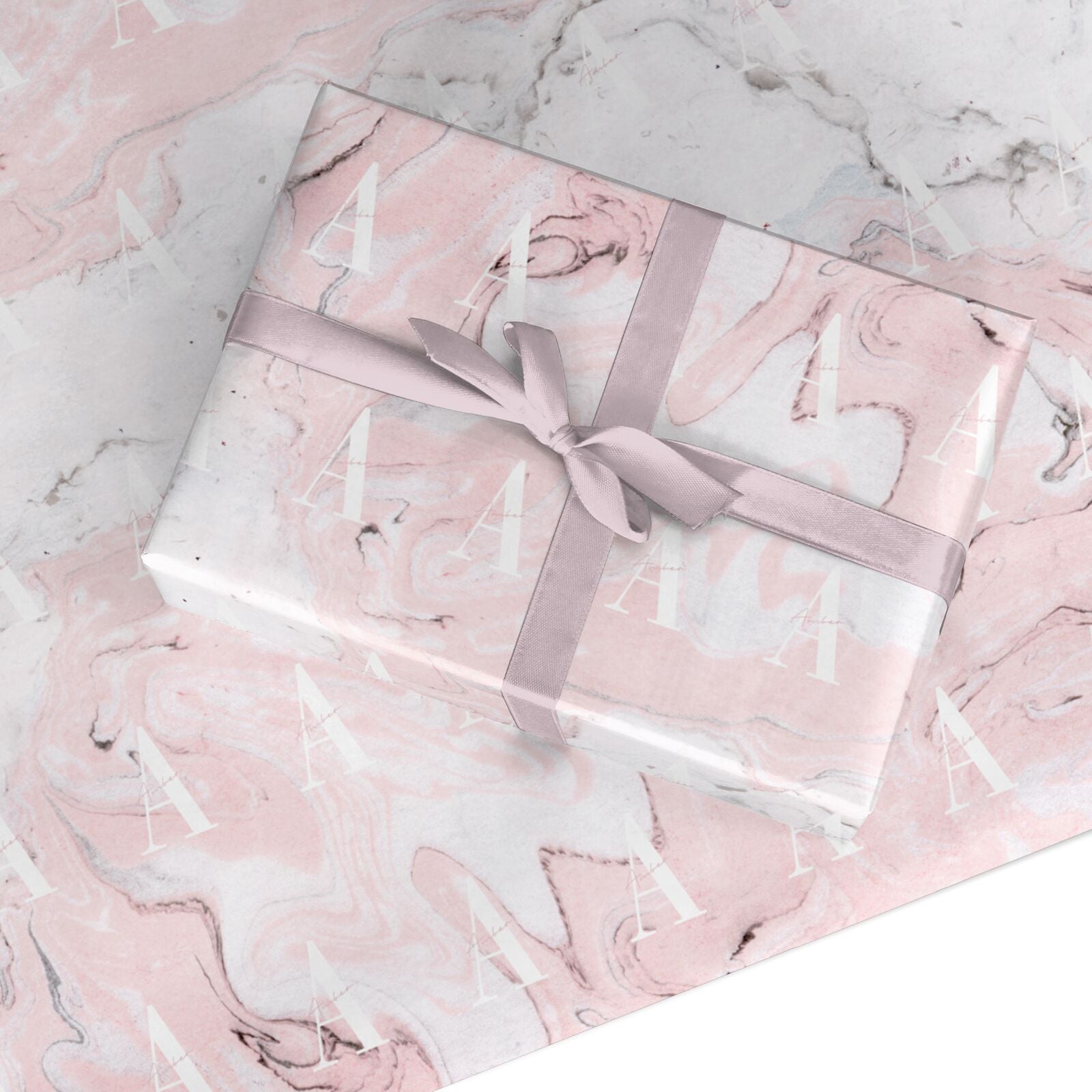 Monogrammed Pink White Ink Marble Custom Wrapping Paper