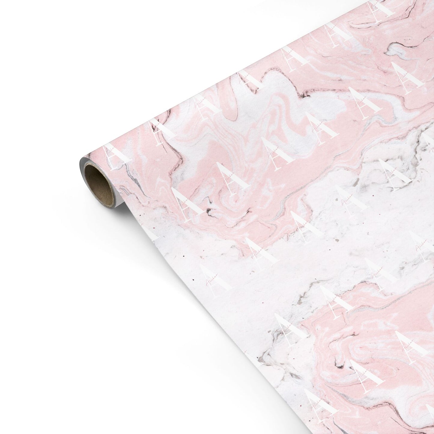 Monogrammed Pink White Ink Marble Personalised Gift Wrap