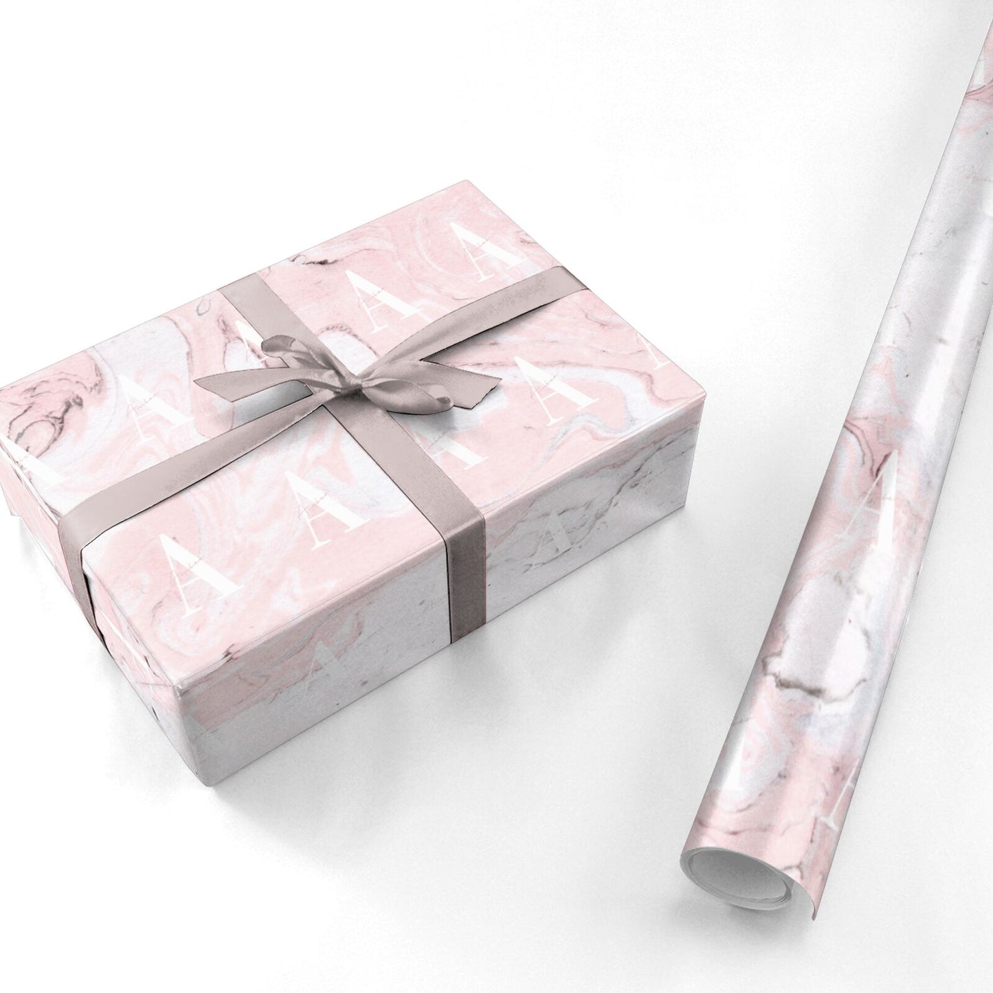 Monogrammed Pink White Ink Marble Personalised Wrapping Paper