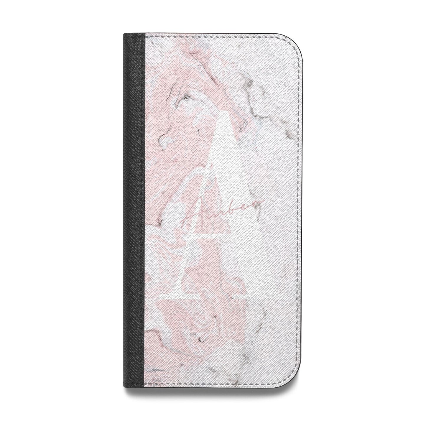 Monogrammed Pink White Ink Marble Vegan Leather Flip Samsung Case