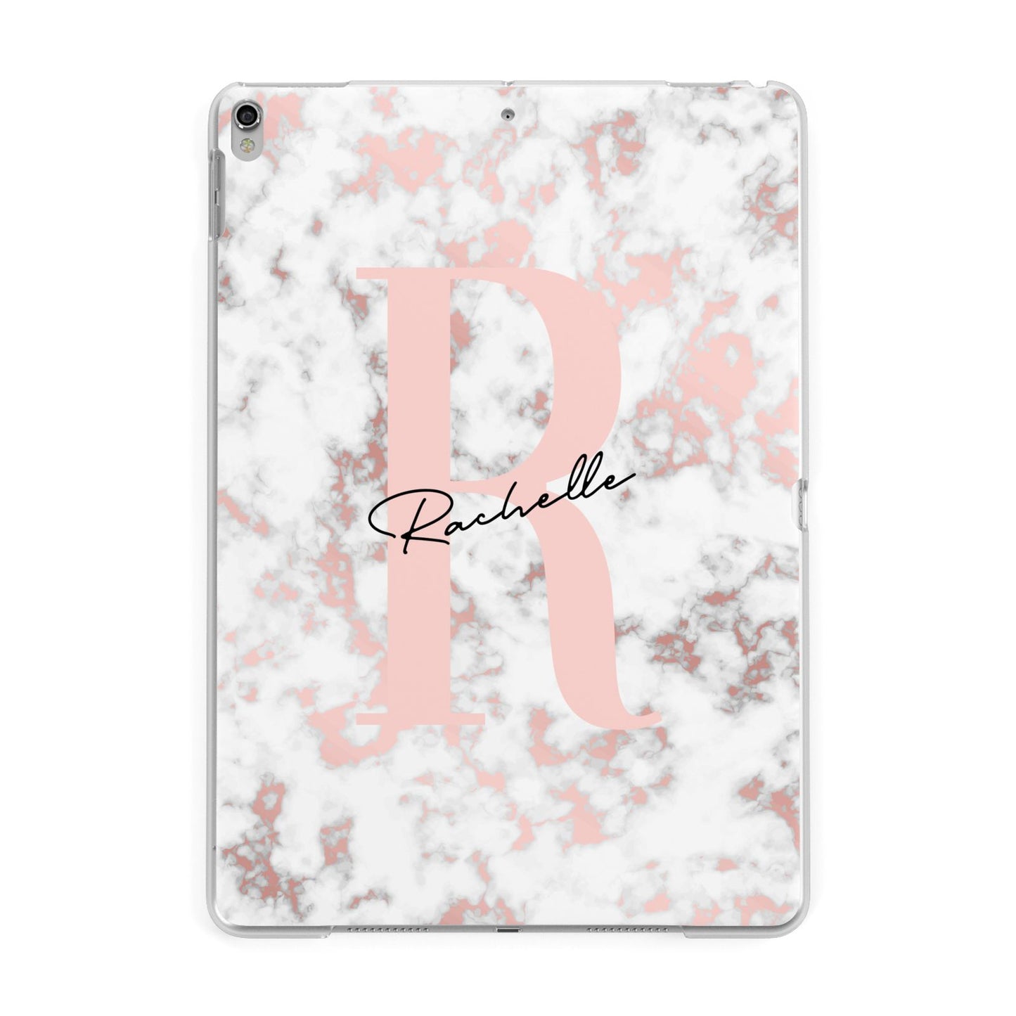 Monogrammed Rose Gold Marble Apple iPad Silver Case