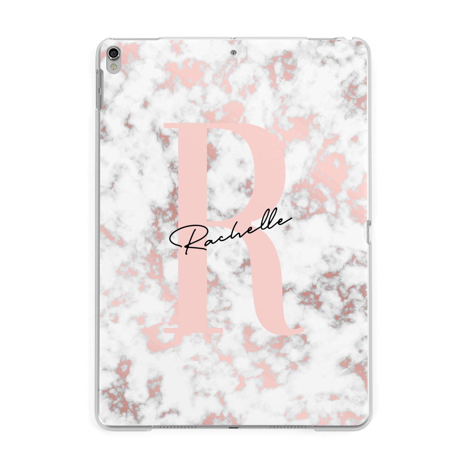Monogrammed Rose Gold Marble Apple iPad Silver Case